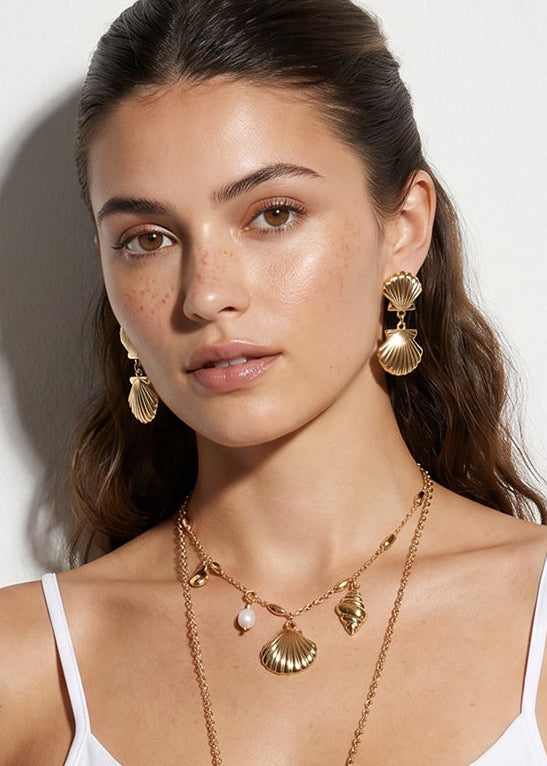 Merx - Double Scallop Shell Drop Earrings