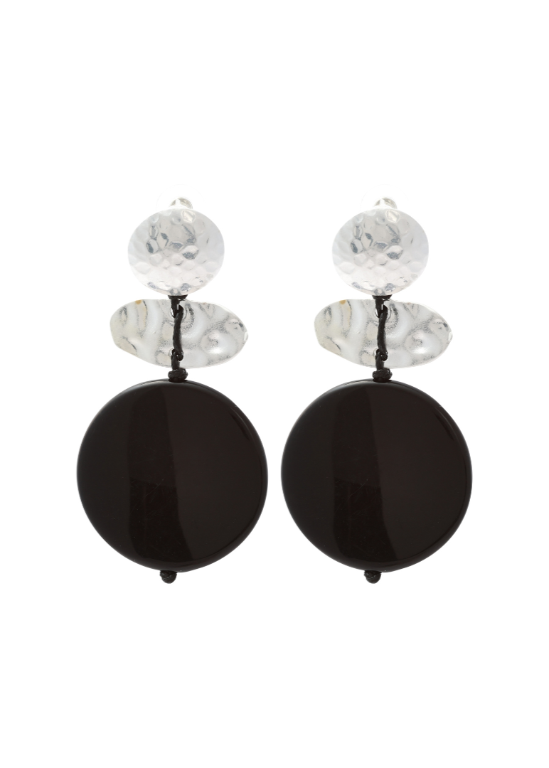Merx - Hammered Metallic & Black Circle Drop Earrings
