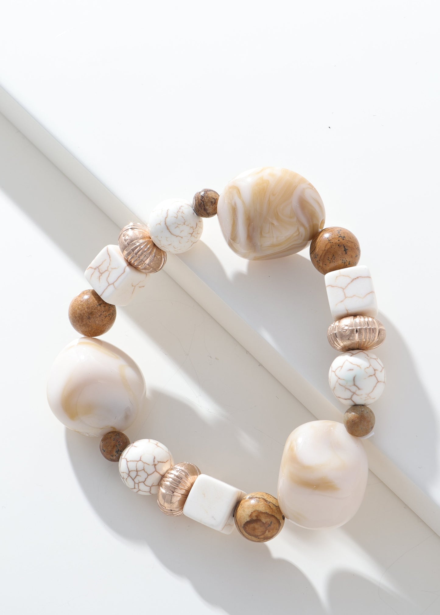 Merx - Marbled Stone & Bead Stretch Bracelet