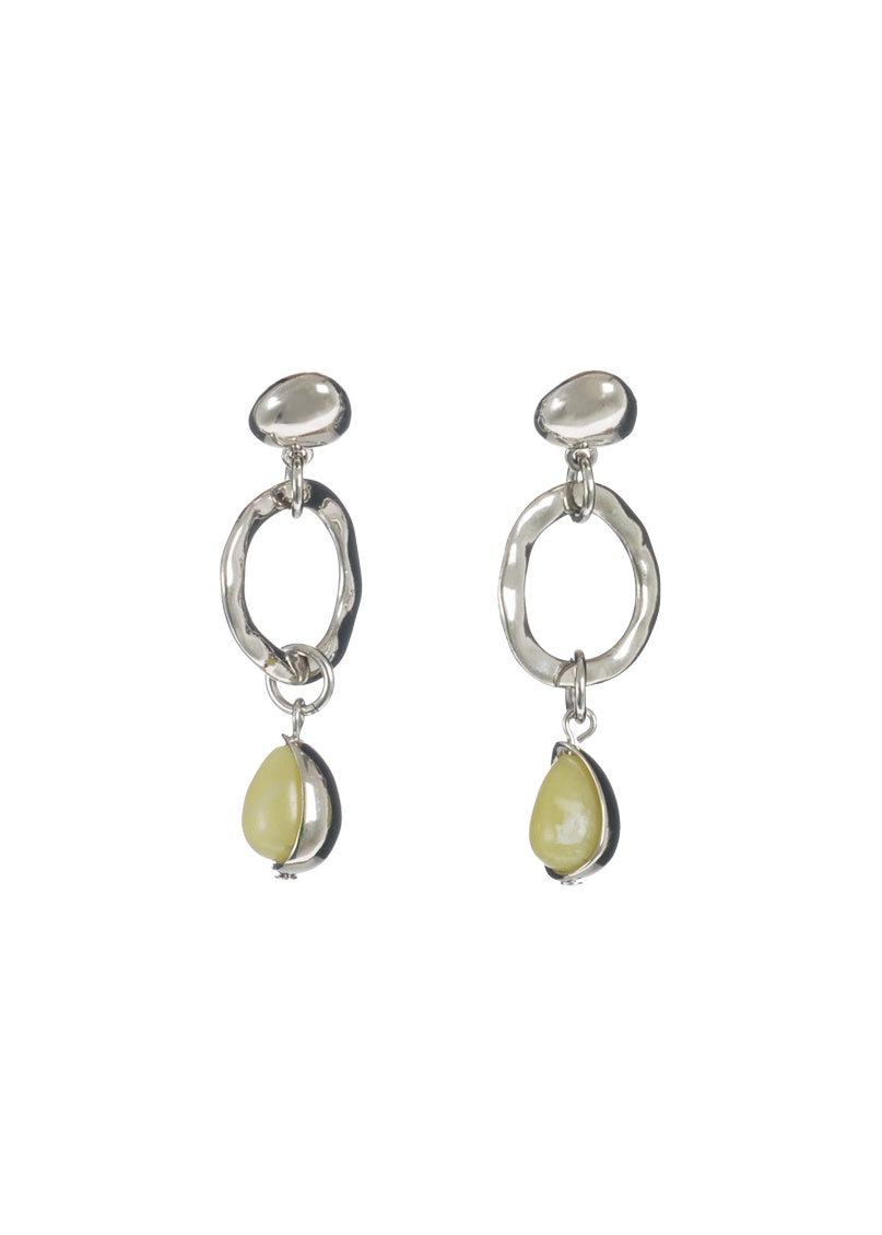 Silver-Tone Circle Link & Citron Stone Drop Earrings