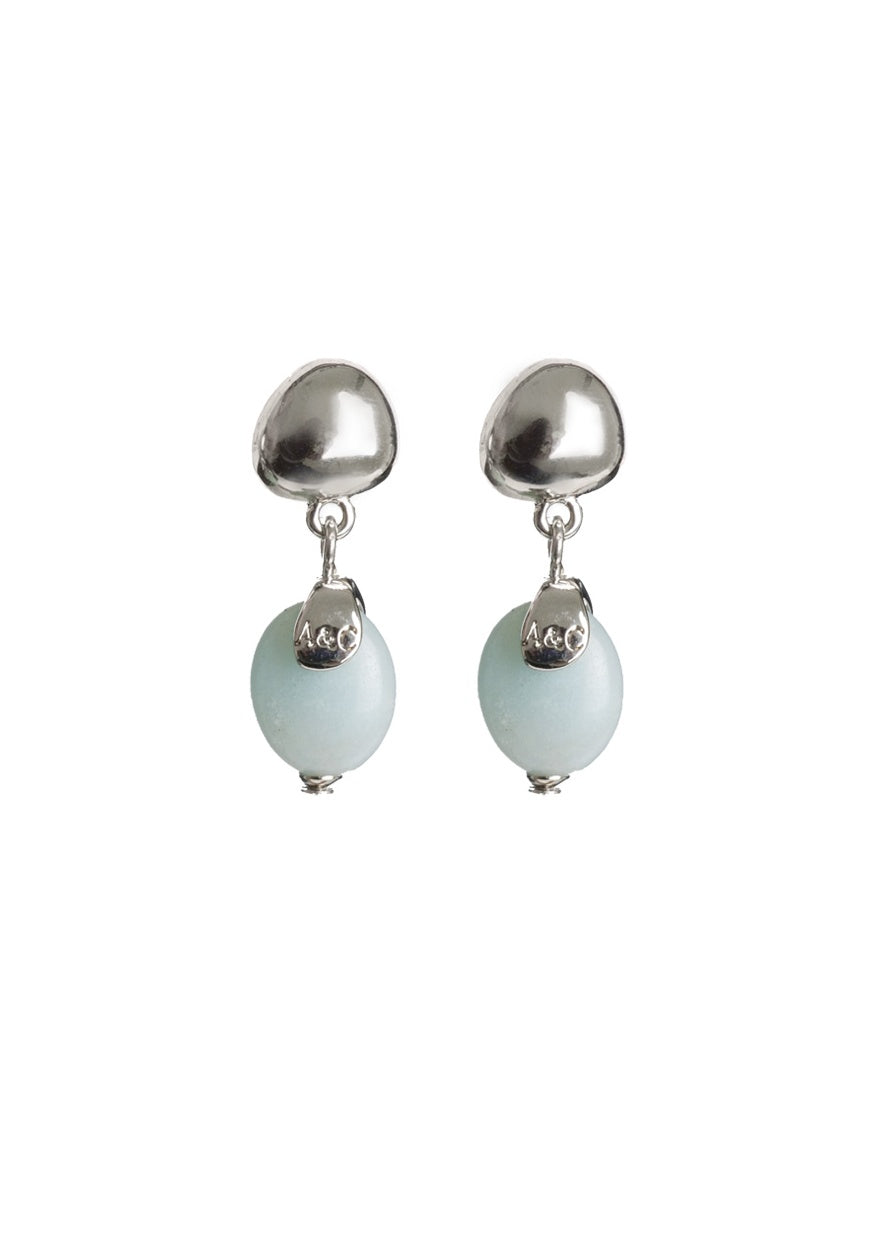 Silver-Tone Pebble Stud & Blue Stone Drop Earrings