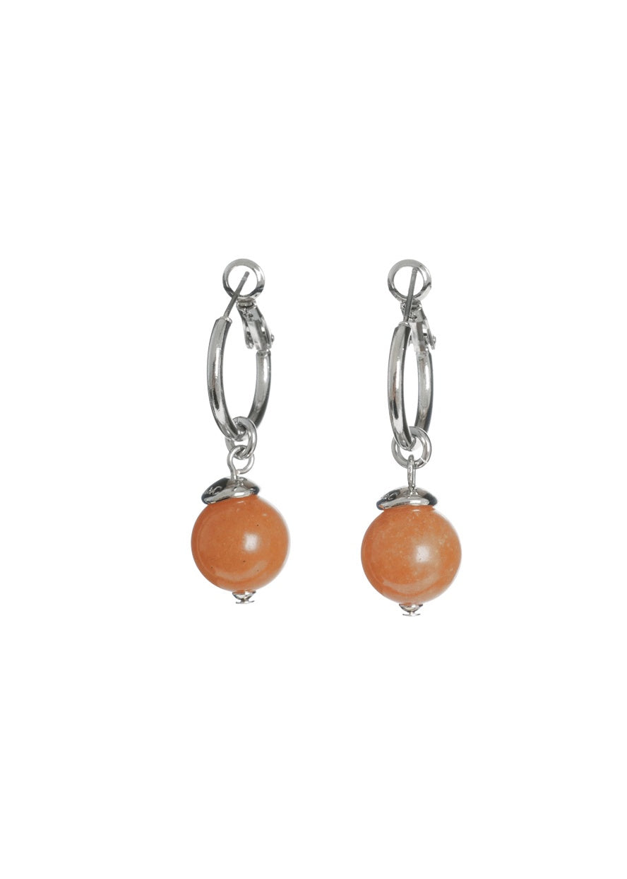 Silver-Tone Hoop & Terracotta Stone Drop Earrings