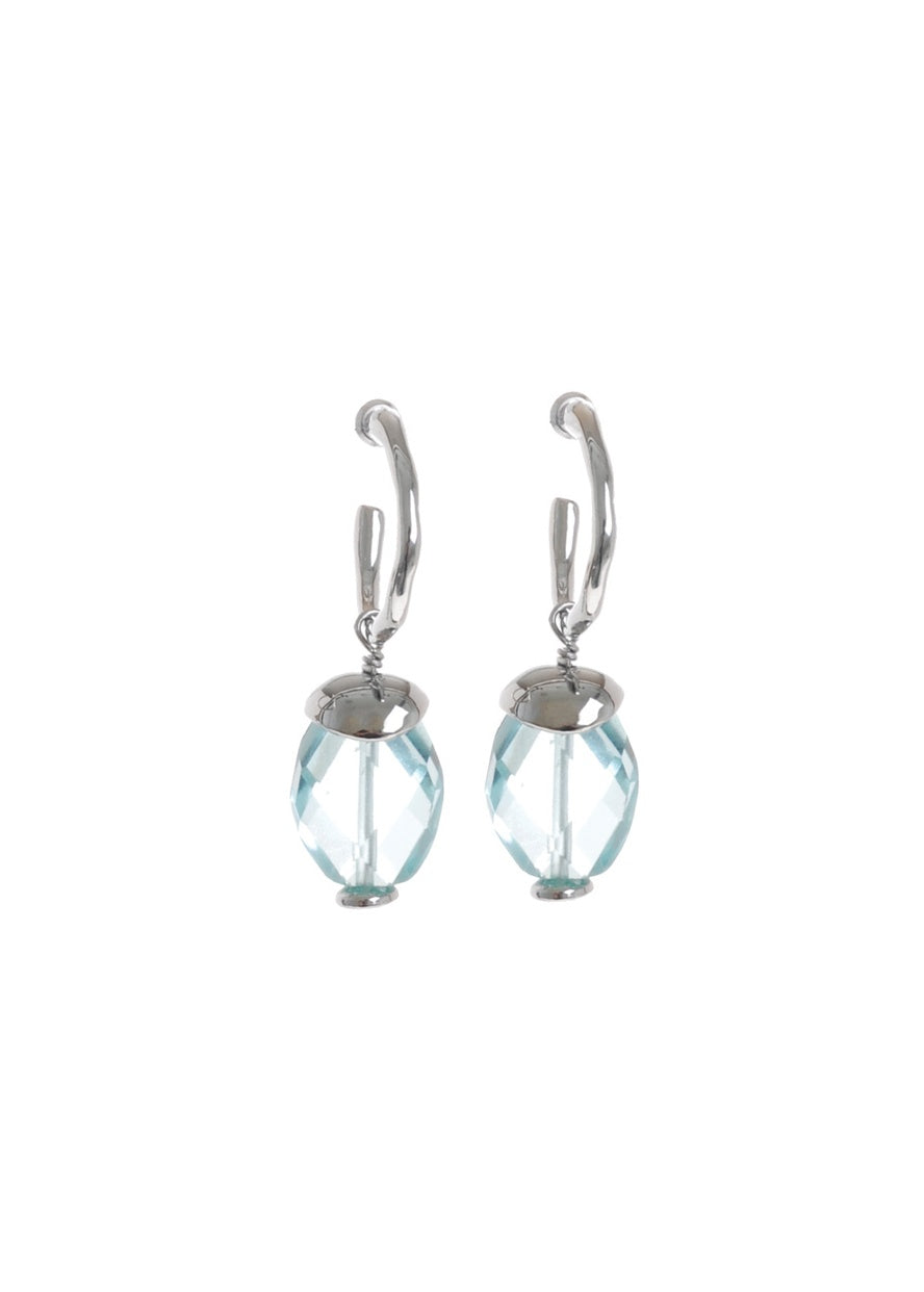 Silver-Tone Hoop & Blue Crystal Oval Drop Earrings