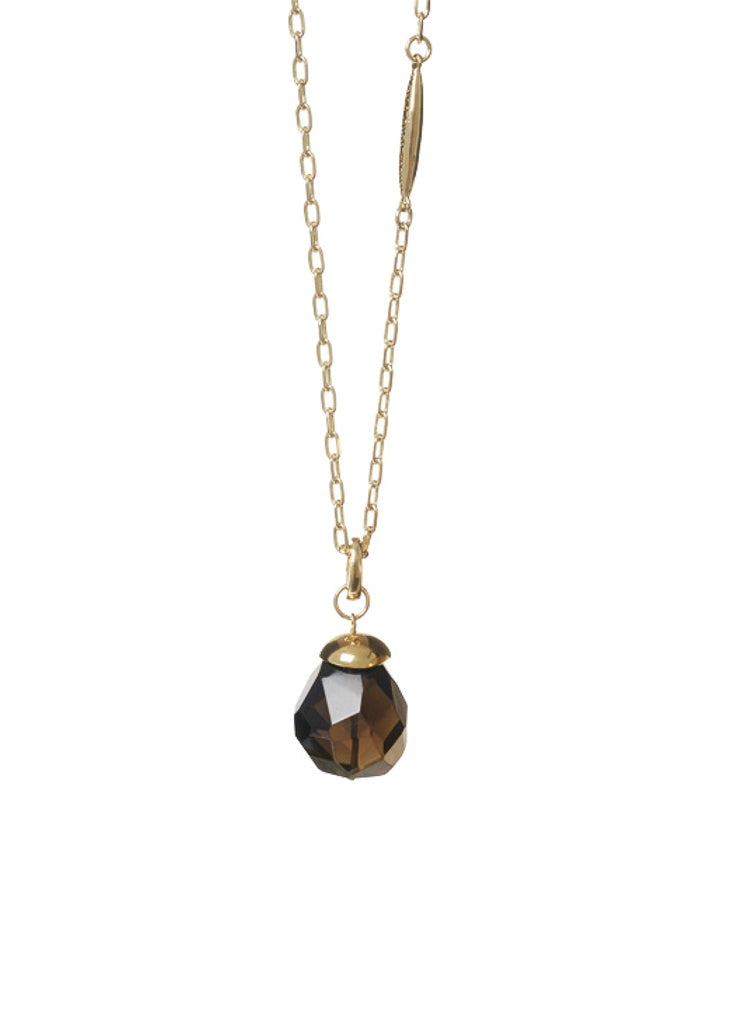 Gold-Tone Chain & Smoky Crystal Orb Pendant Necklace