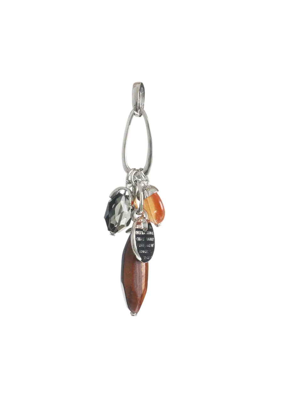 Silver-Tone Oval Link & Mixed Stone Cluster Pendant