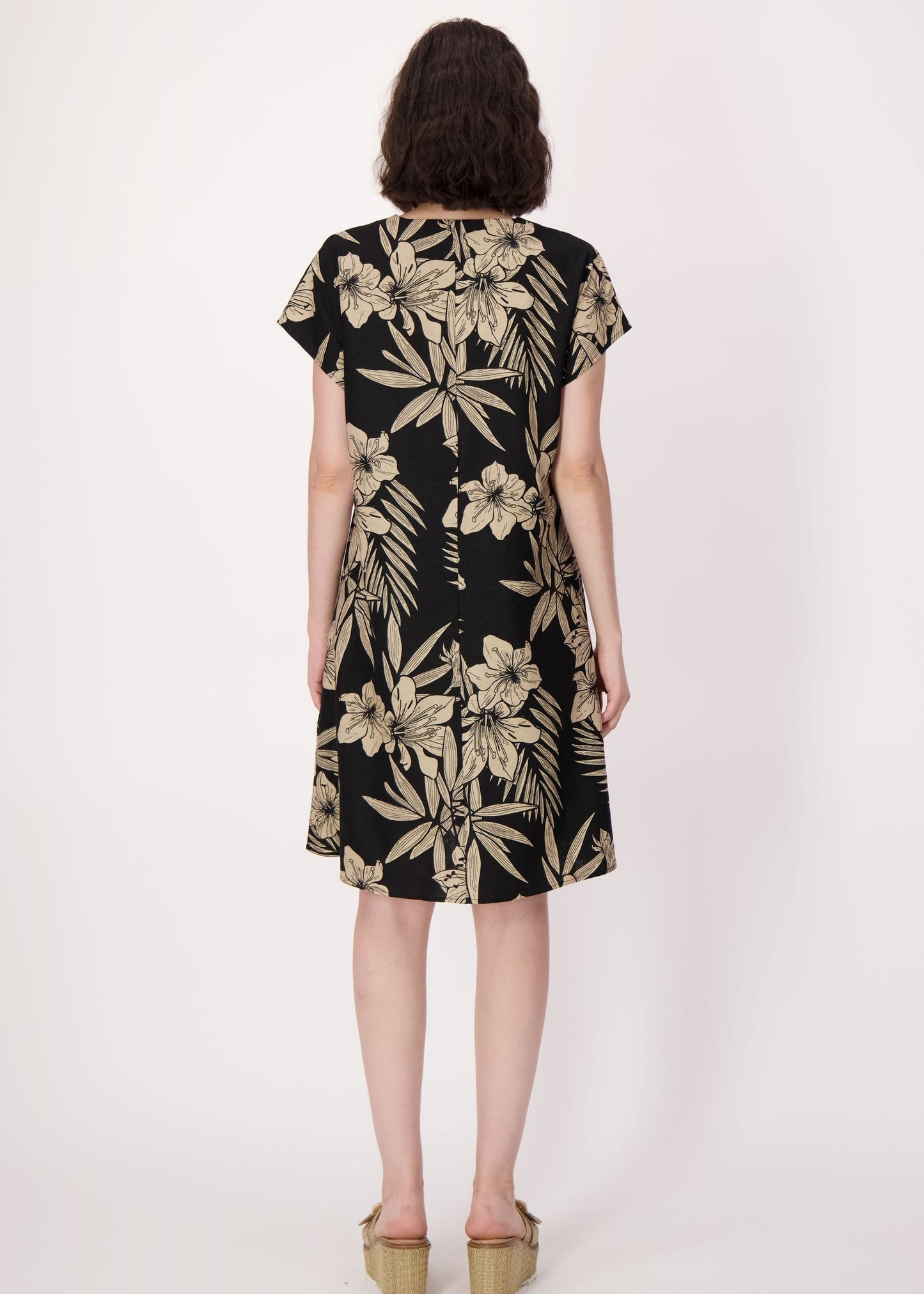 Spanner - Natural Floral Waist Tie Linen-Blend Dress - SALE