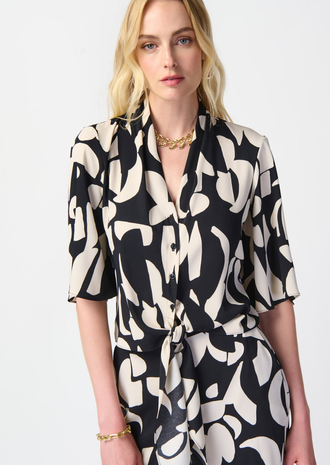 Joseph Ribkoff - Abstract Print Front Tie Blouse