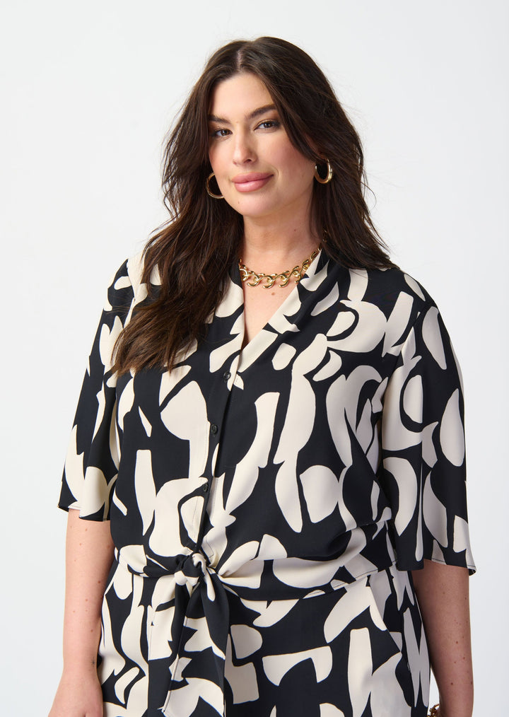 Joseph Ribkoff - Abstract Print Front Tie Blouse