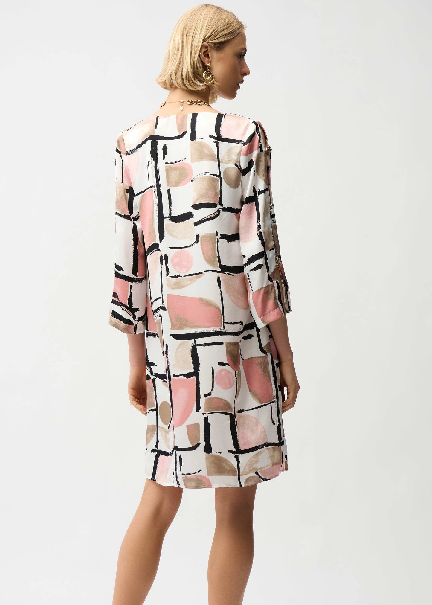 Joseph Ribkoff - Recycled Satin Abstract Print Trapeze Dress With Gold Detail
