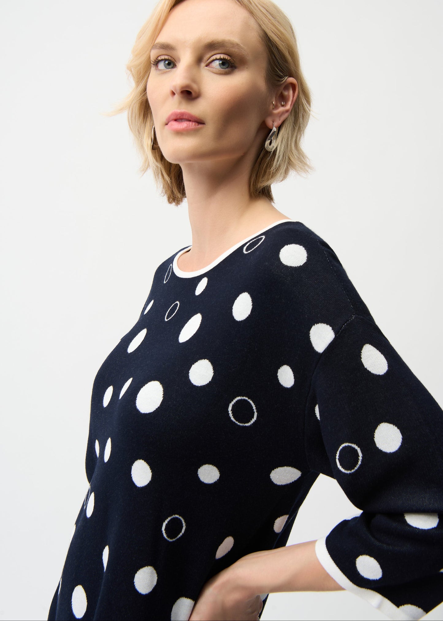 Joseph Ribkoff - Polka Dot Print Relaxed Fit Sweater