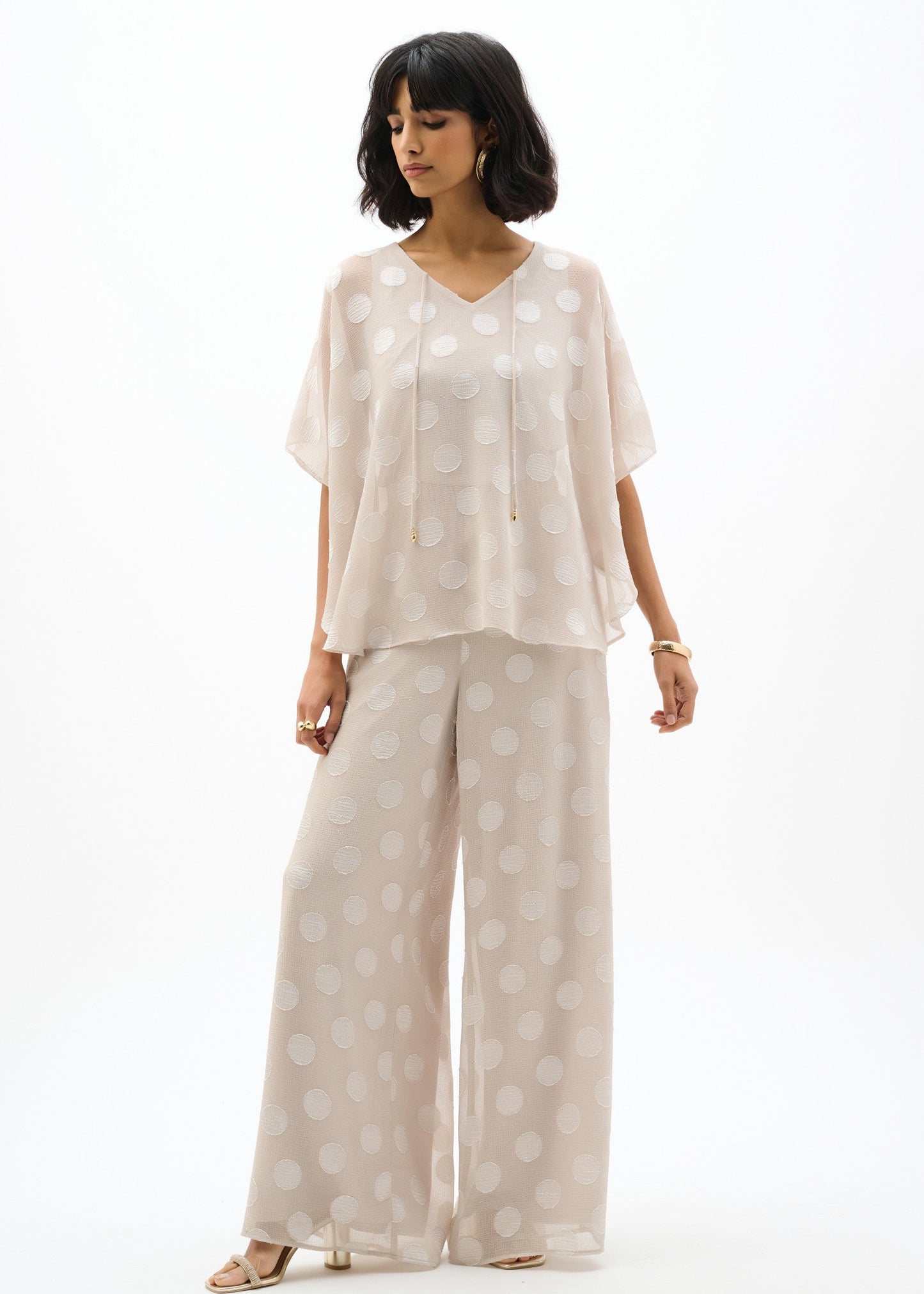Joseph Ribkoff - Chiffon Jacquard Dot Print Wide Leg Pants