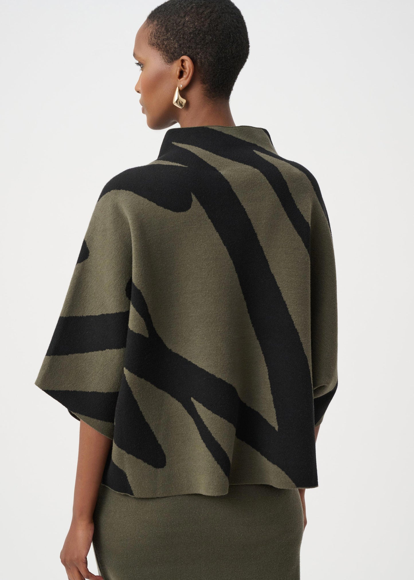 Joseph Ribkoff - Abstract Jacquard Funnel-Neck Boxy Sweater