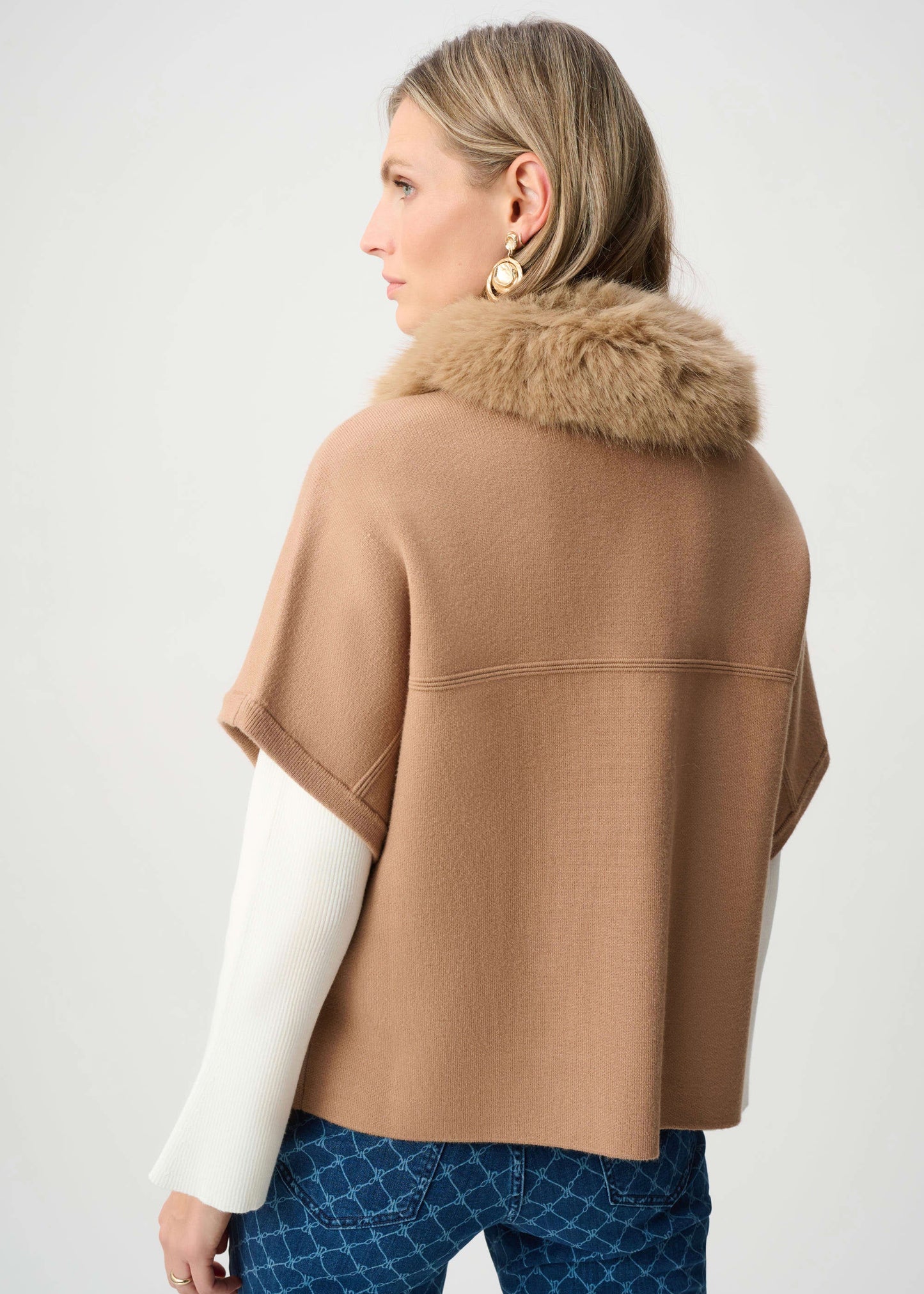 Joseph Ribkoff - Sweater Knit Jacket With Detachable Faux Fur Collar