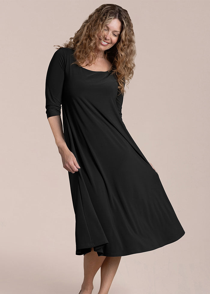 Sympli - Square Neck Fit and Flare 3/4 Sleeve Dress