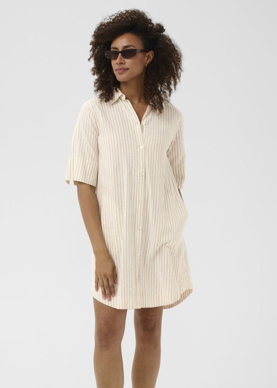 Berrit flowing short-sleeve shirt dress 40 / Beige-304943
