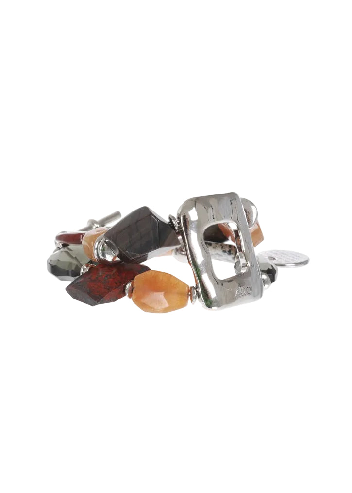 Silver-Tone Double-Strand Mixed Earth Tone Stone Bracelet
