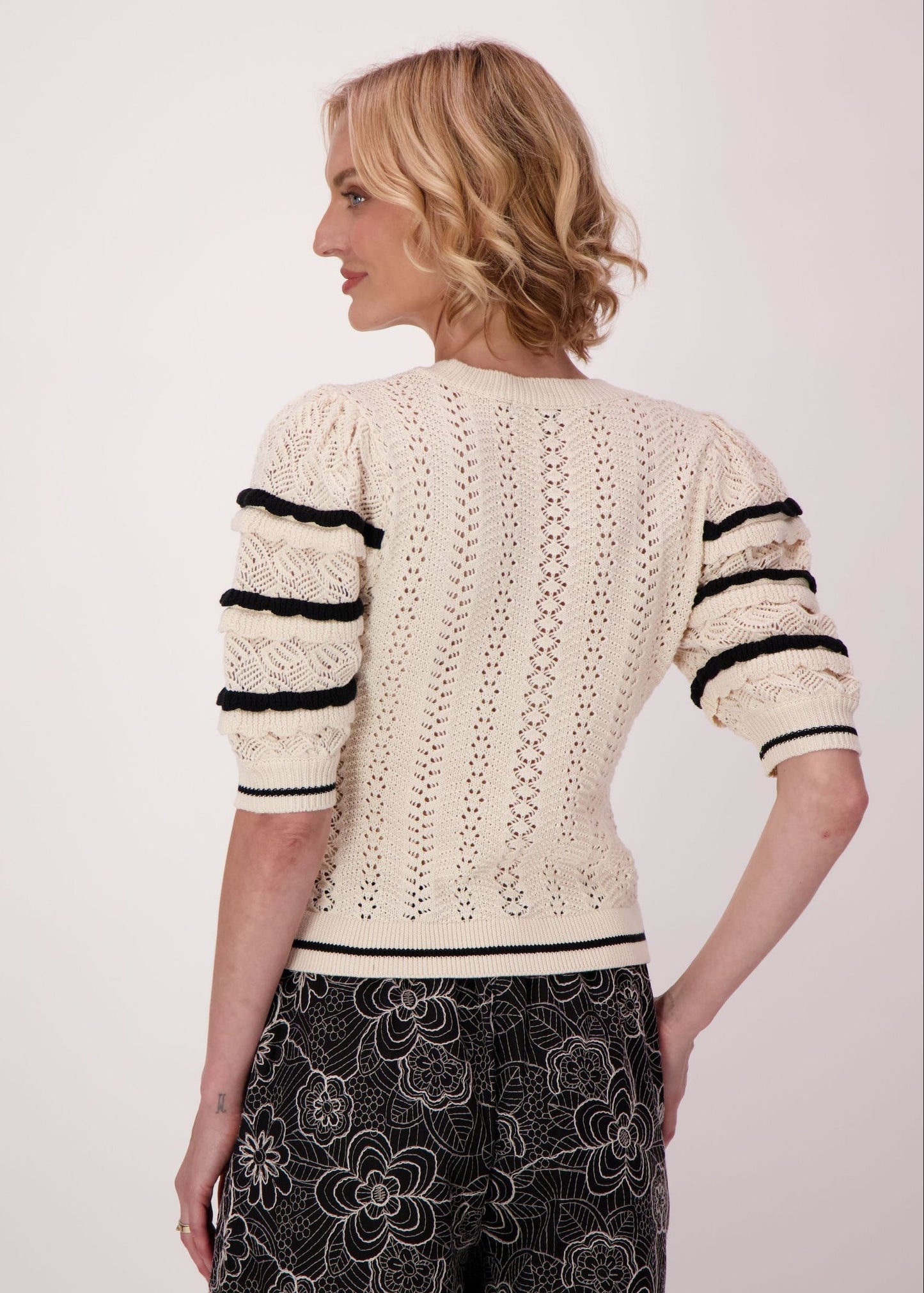 Gabby Isabella - Layered Scallop Sleeve Cotton Sweater Top - SALE