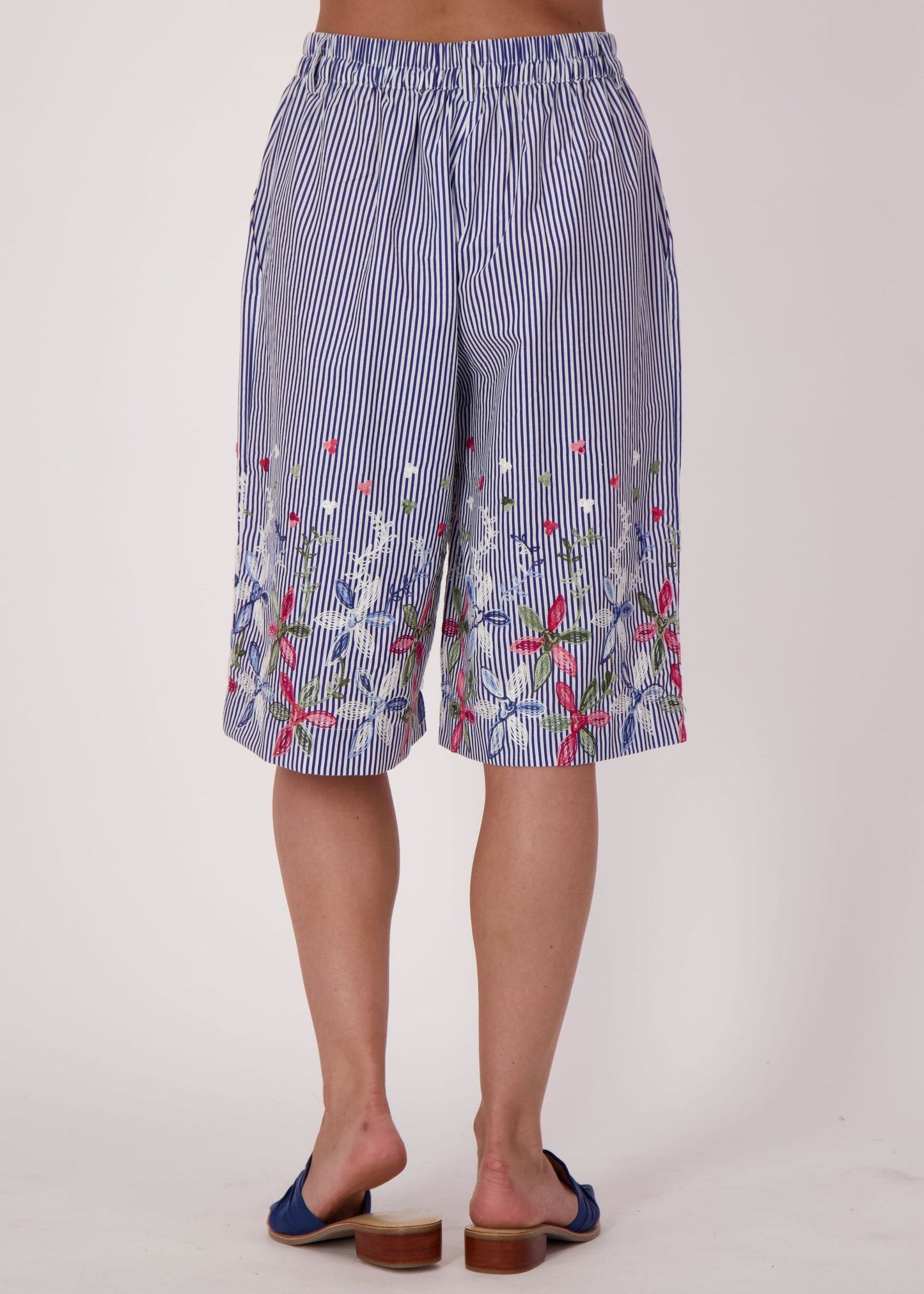 Gabby Isabella - Stripe Floral Embroidered Bermuda Shorts - SALE