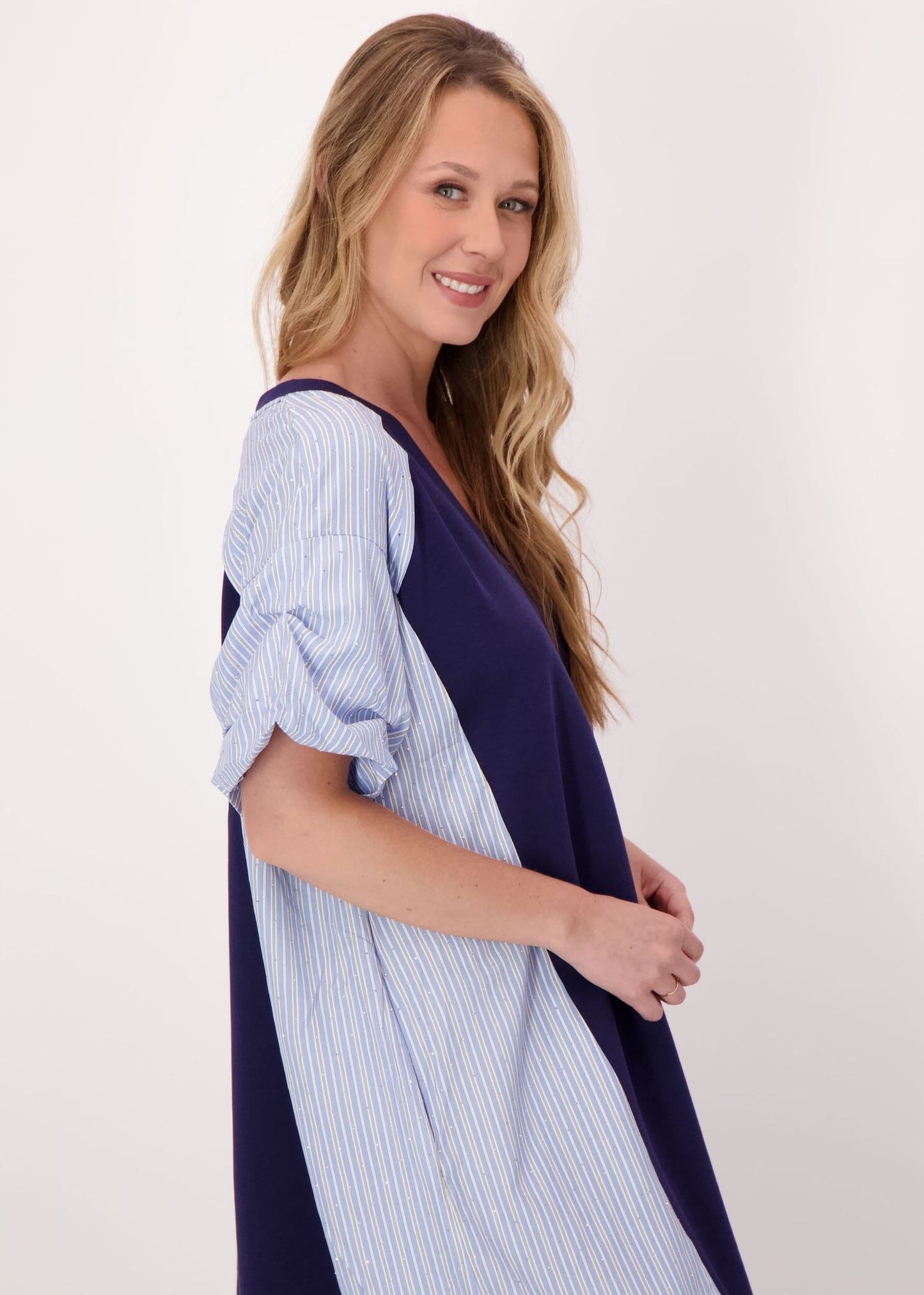 Gabby Isabella - Sparkle Side Stripe V-Neck Dress - SALE