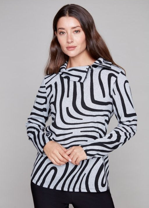 Compli K - Zipper Neckline Printed Top - SALE