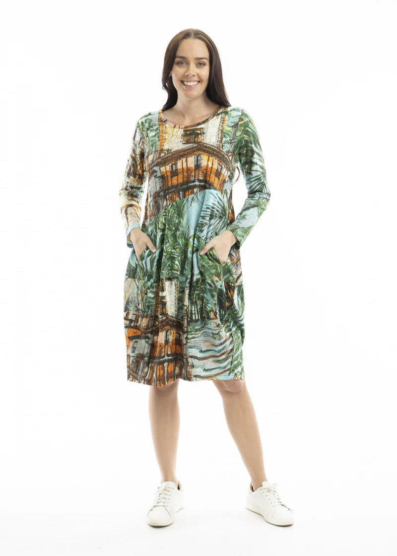 orientique cotton dresses Orientique 51910 Cotton Slub Essentials Dress Gathered Waist Blue / XL