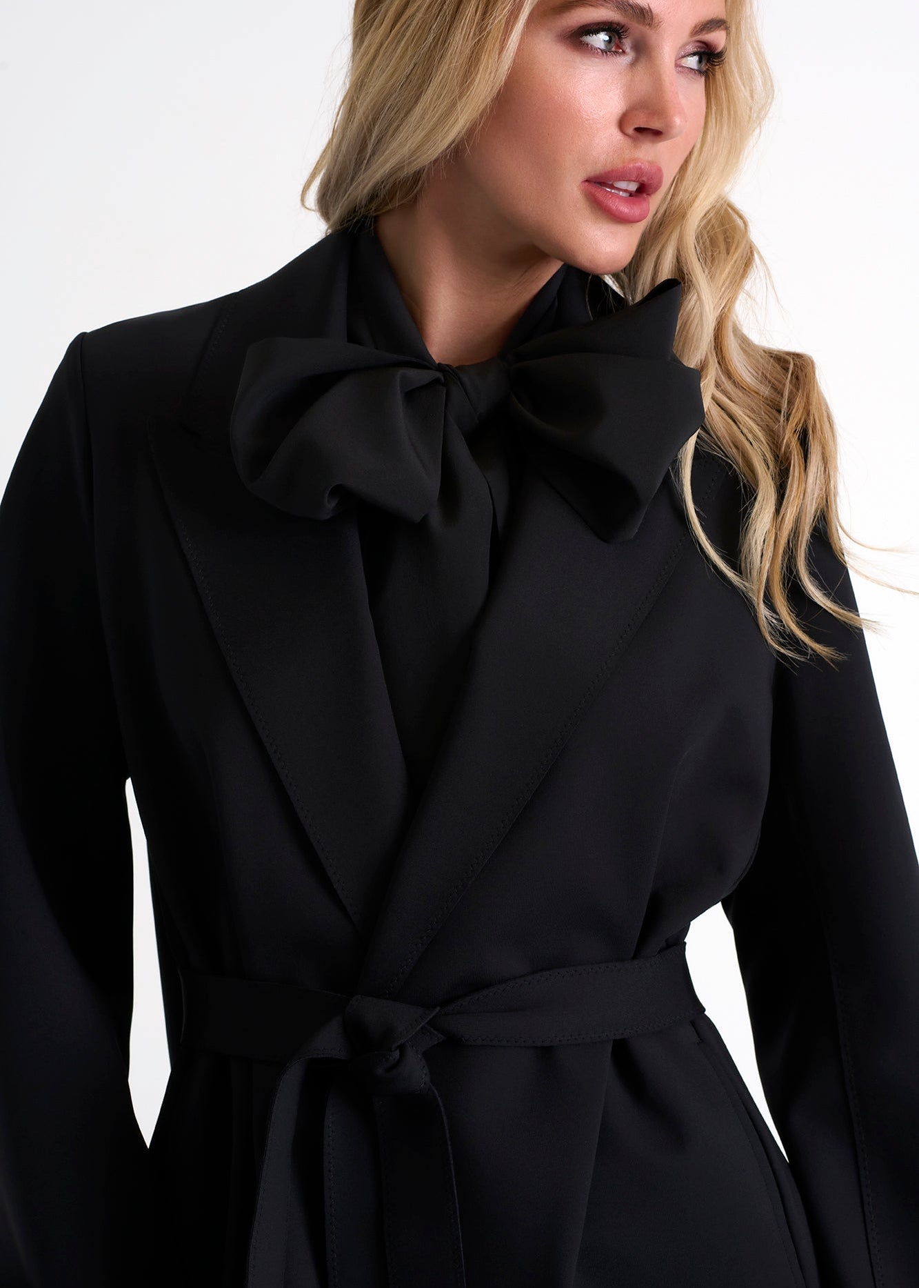 Long Coat With Tie Belt - 52467-80-800 02 / 800 Caviar / 75% POLYAMIDE, 25% ELASTANE