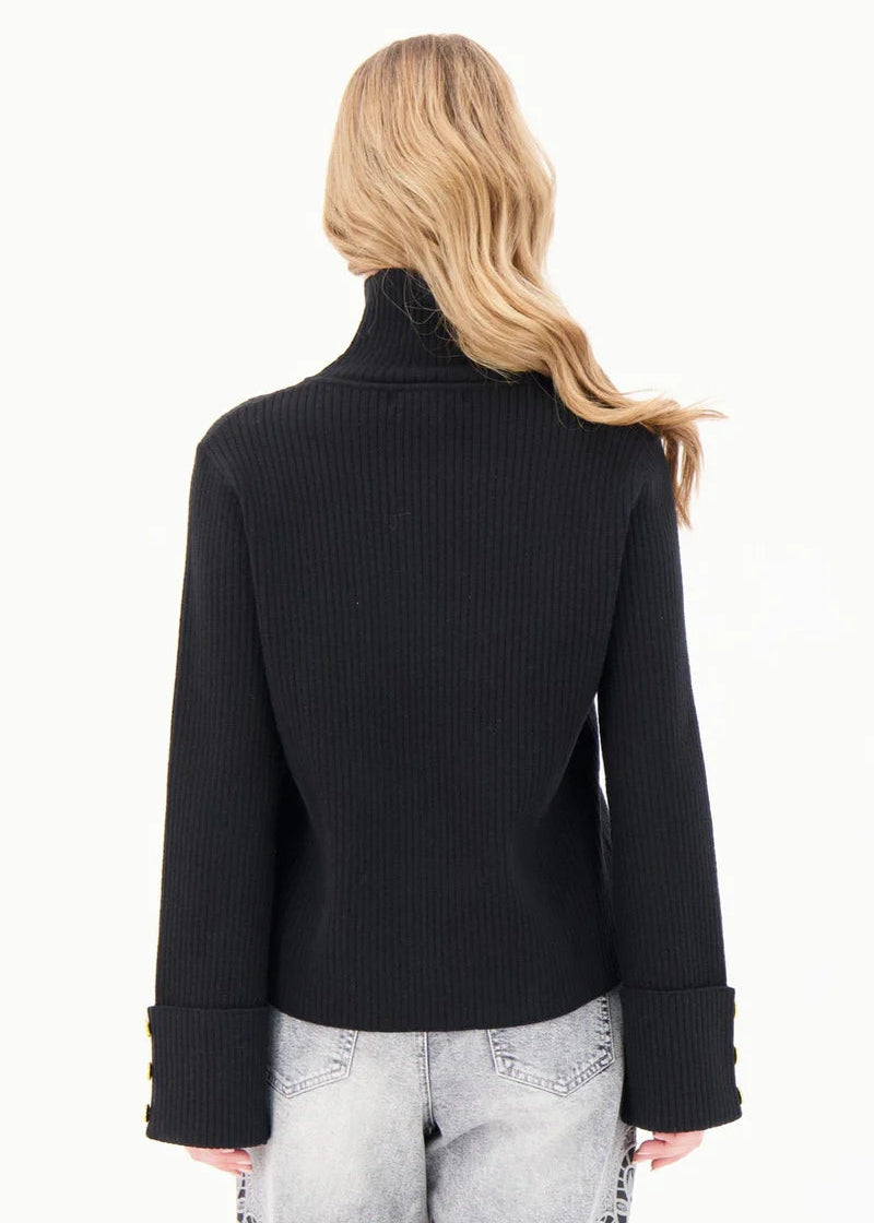 Gabby Isabella - Rib Knit Turtleneck With Wide Buttoned Cuff Sweater - SALE