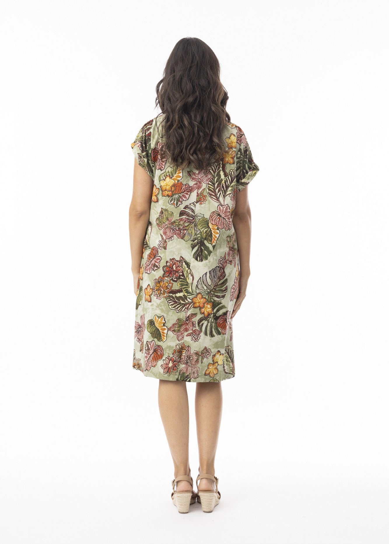 Orientique - Lima Olive Reversible Shirt Sleeve Dress