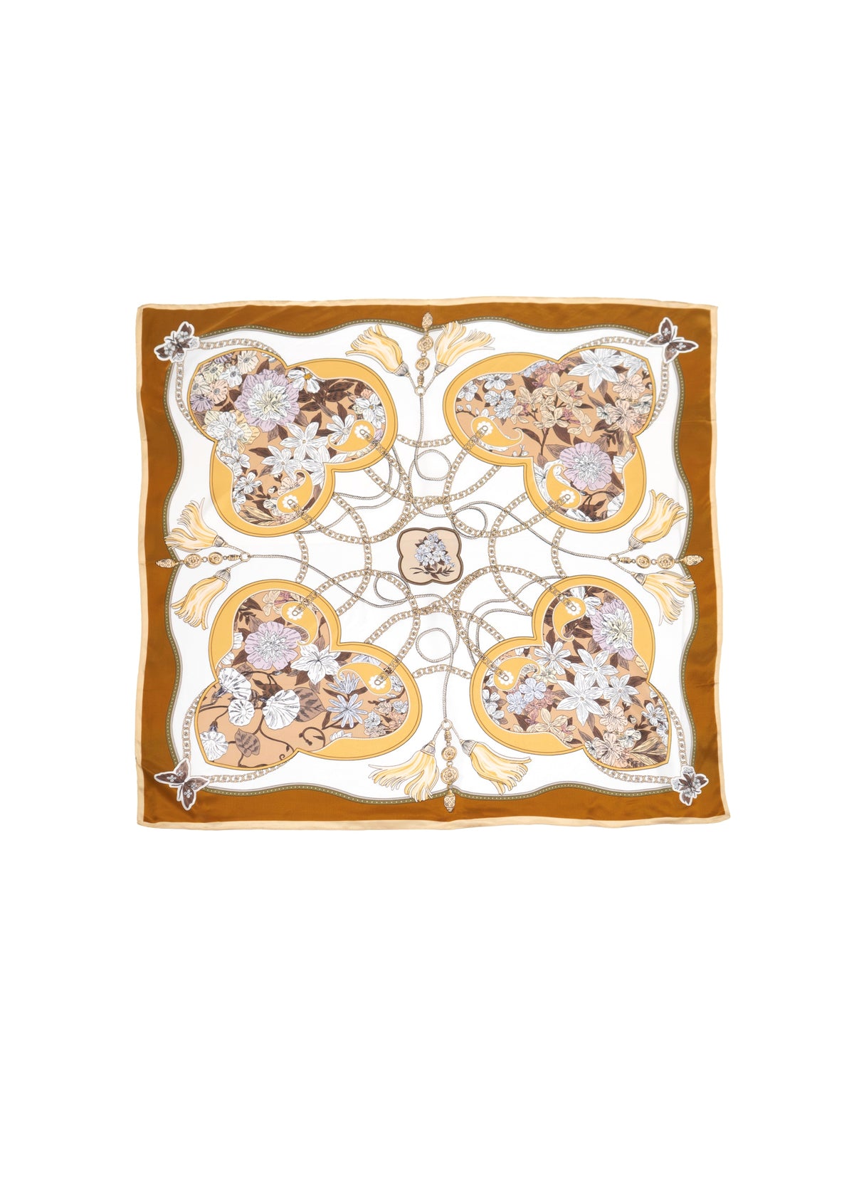 Floral Medallion Chain Print Silk Scarf