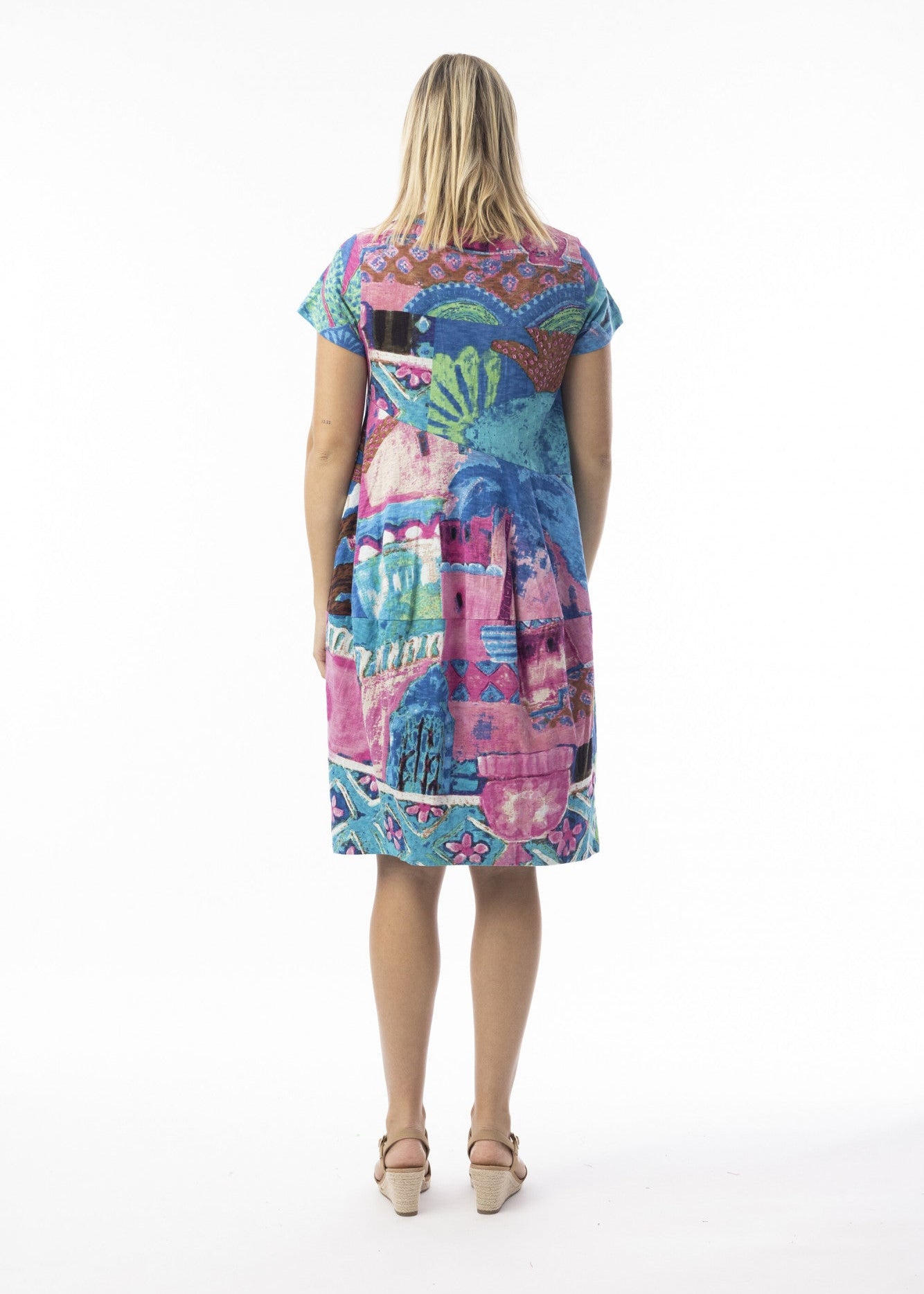 Orientique - Printed Bubble Short Sleeve Cotton Dress