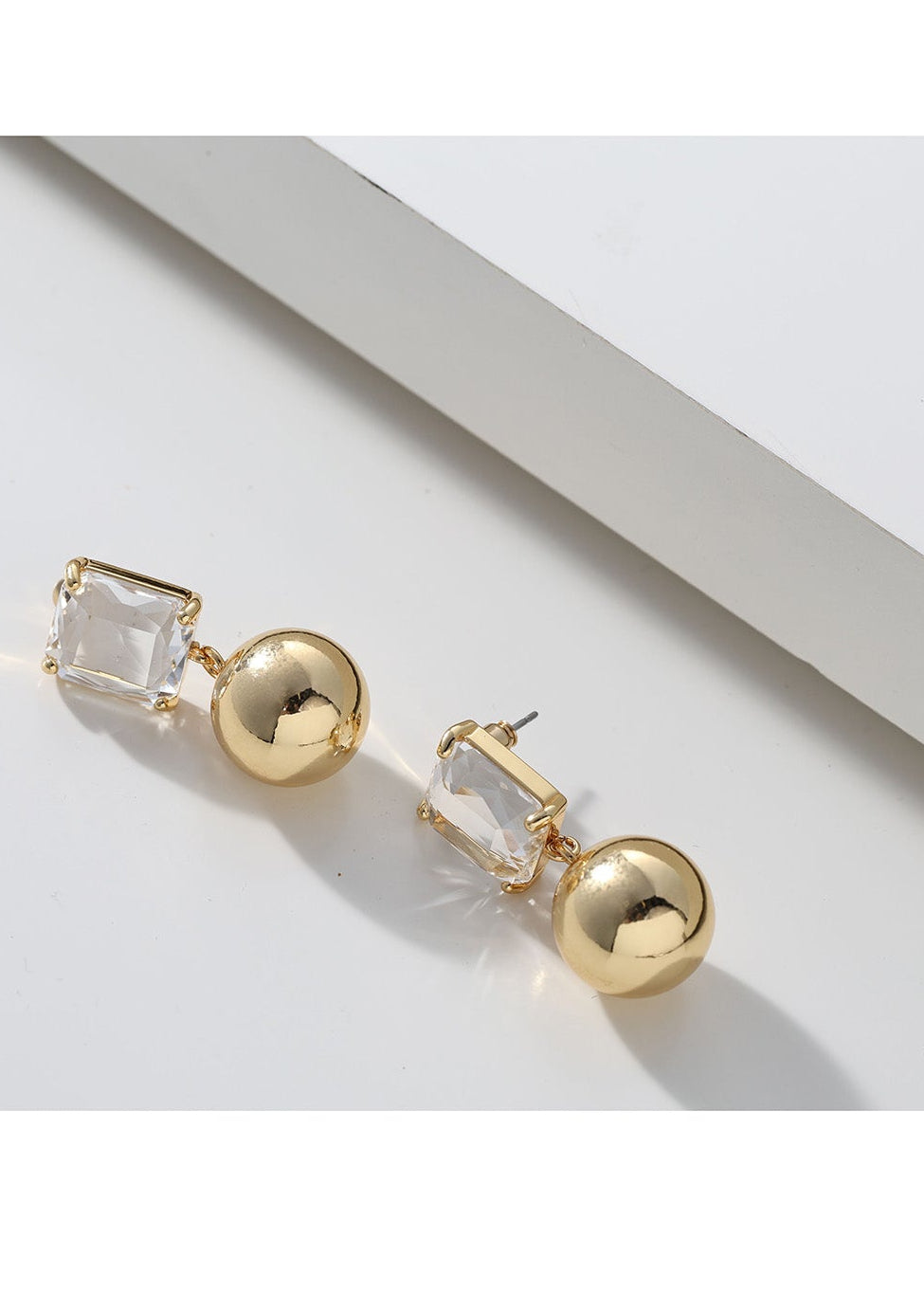 Merx - Square Crystal & Ball Drop Earrings