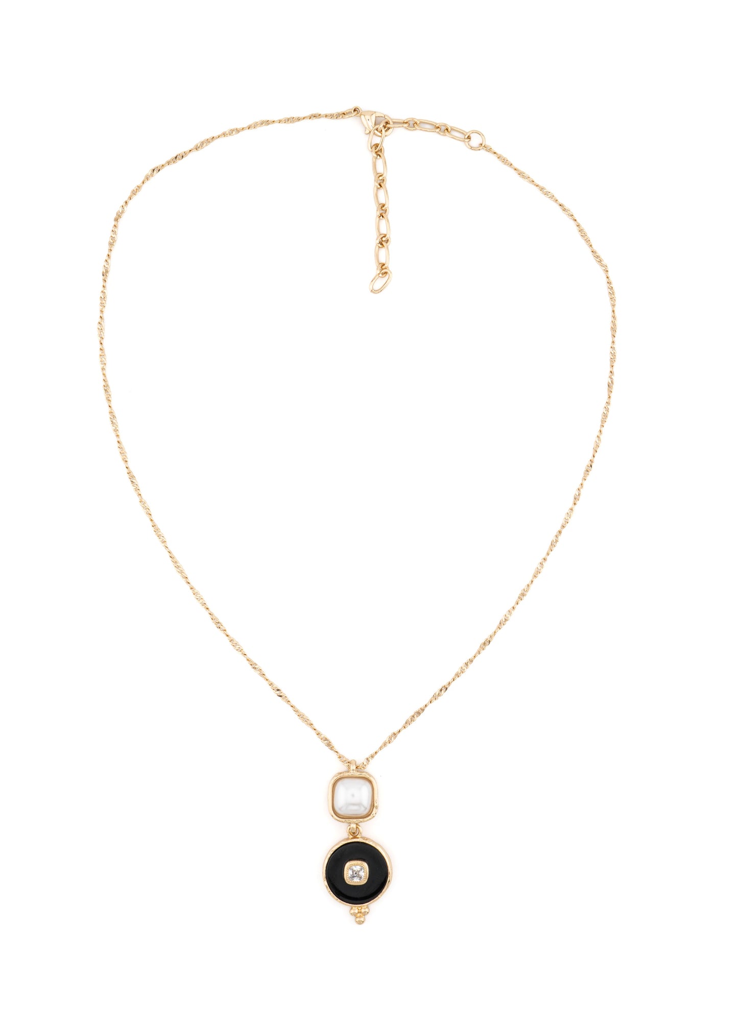 Merx - Faux Pearl & Black Disc Crystal Pendant Necklace