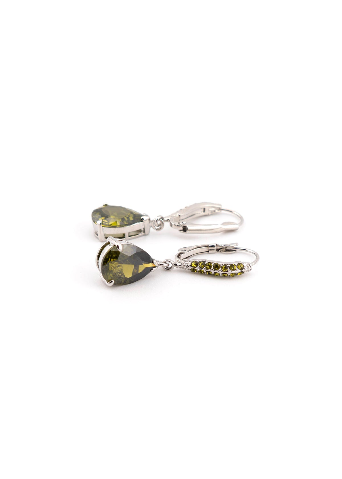 Olive Crystal Teardrop Leverback Earrings