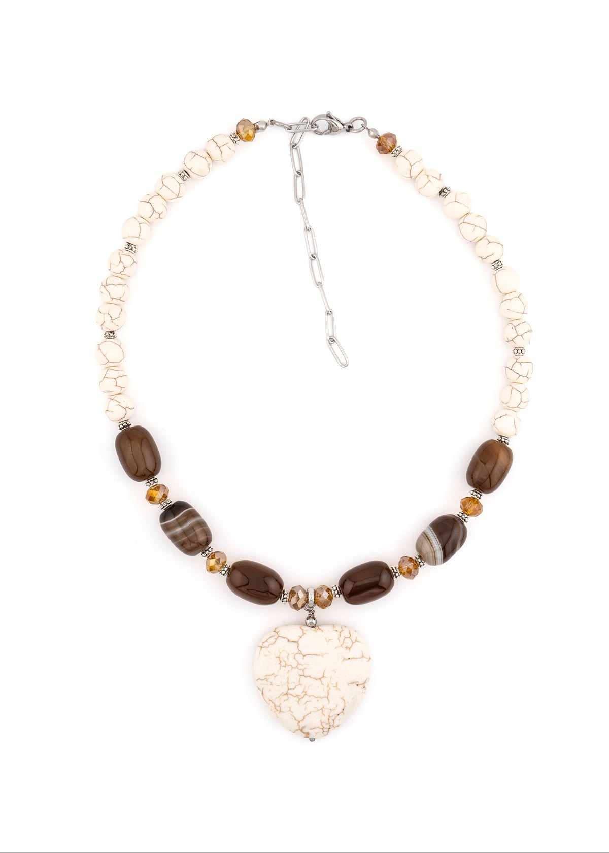 Heart Pendant Mixed Bead Necklace
