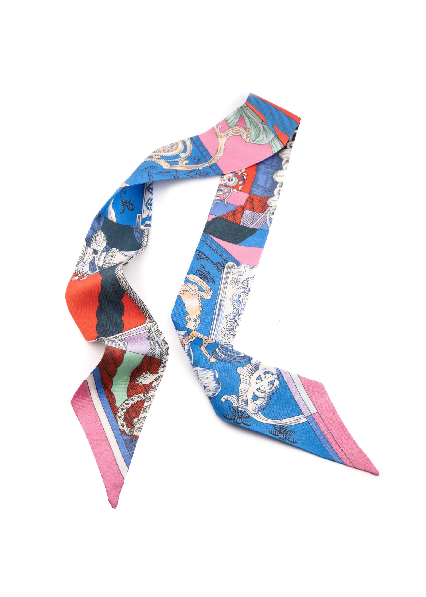 Colourful Print Long Silk Scarf
