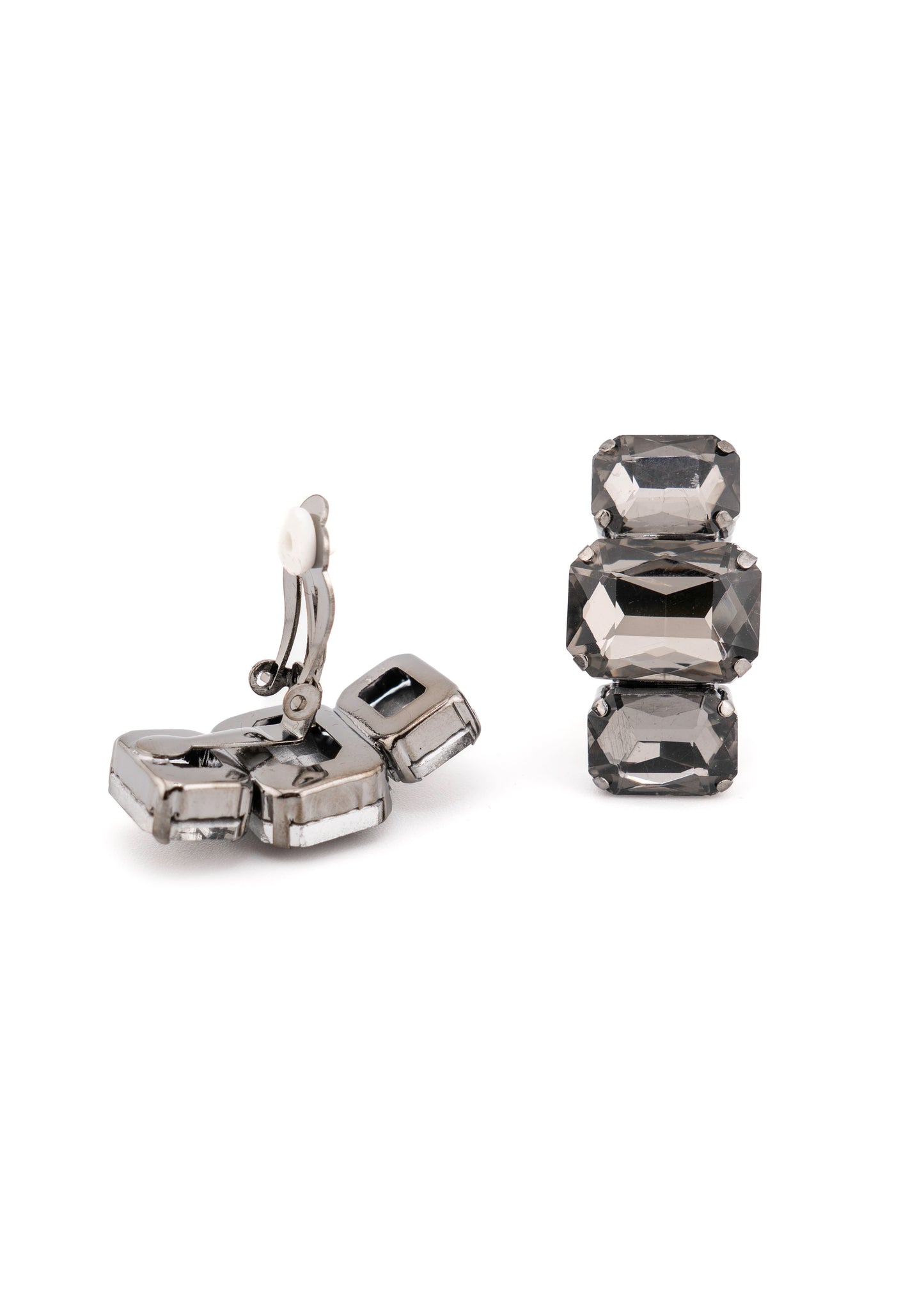 Smoky Emerald-Cut Crystal Clip Earrings