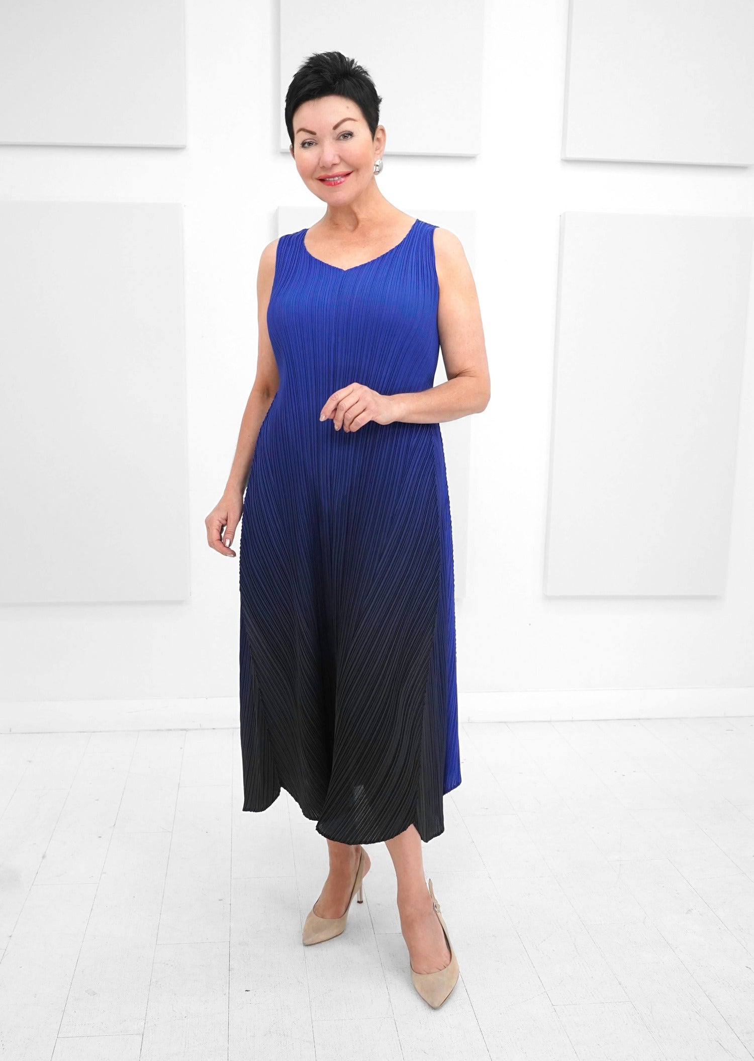 Alquema Long Estrella Crinkle Pleat Sleeveless Dress Atlantis Blue main image 0