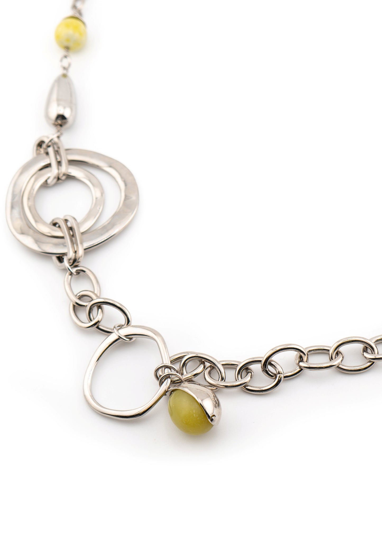 Silver-Tone Circle Link & Citron Stone Long Necklace