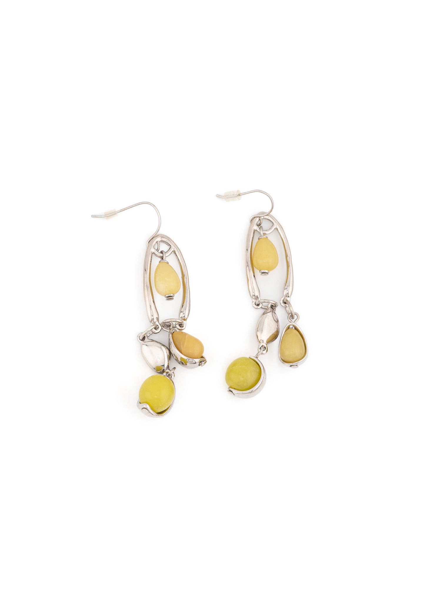 Silver-Tone Citron Stone Oval Link Drop Earrings