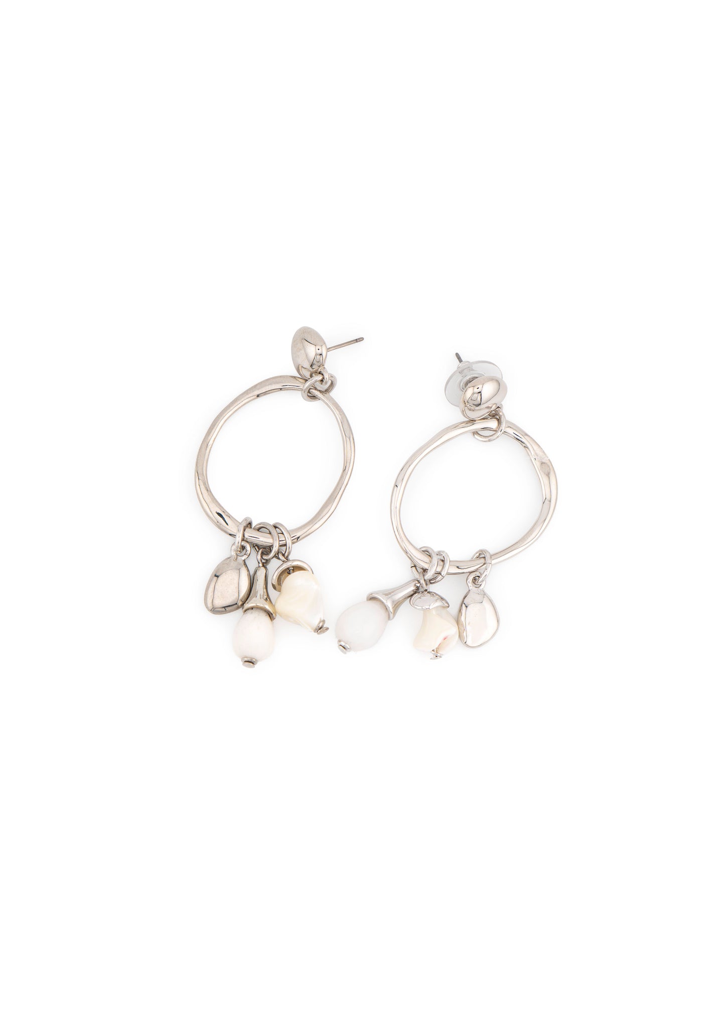 Silver-Tone Oval Hoop & Pearl Charm Drop Earrings