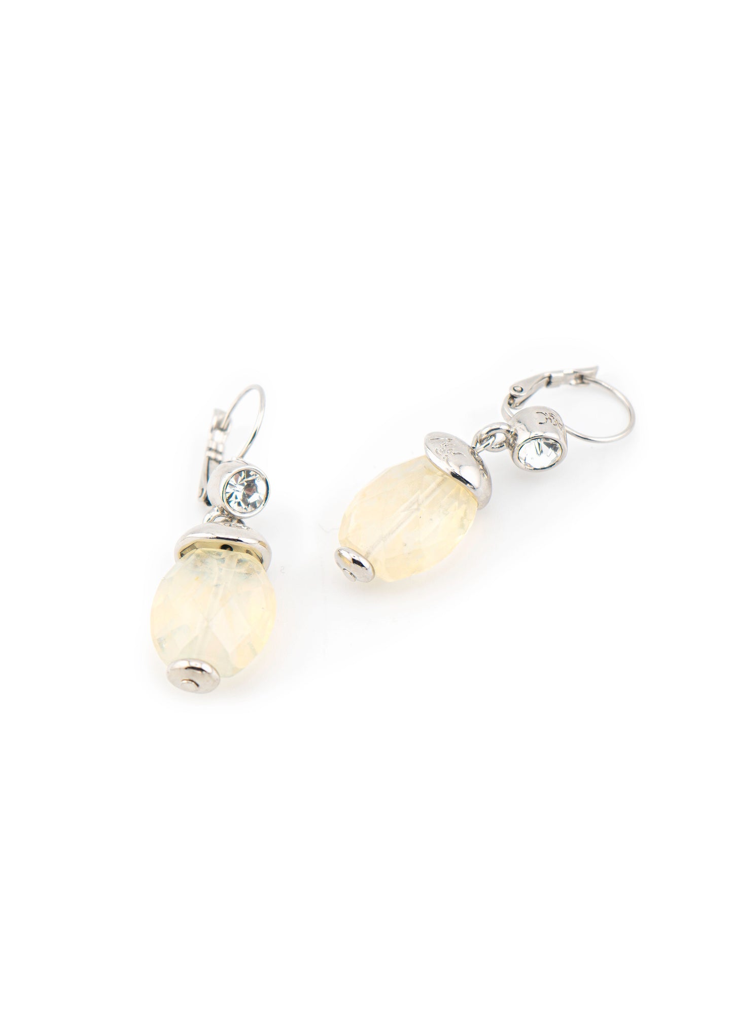 Silver-Tone Crystal Accent & Sunlight Oval Stone Drop Earrings