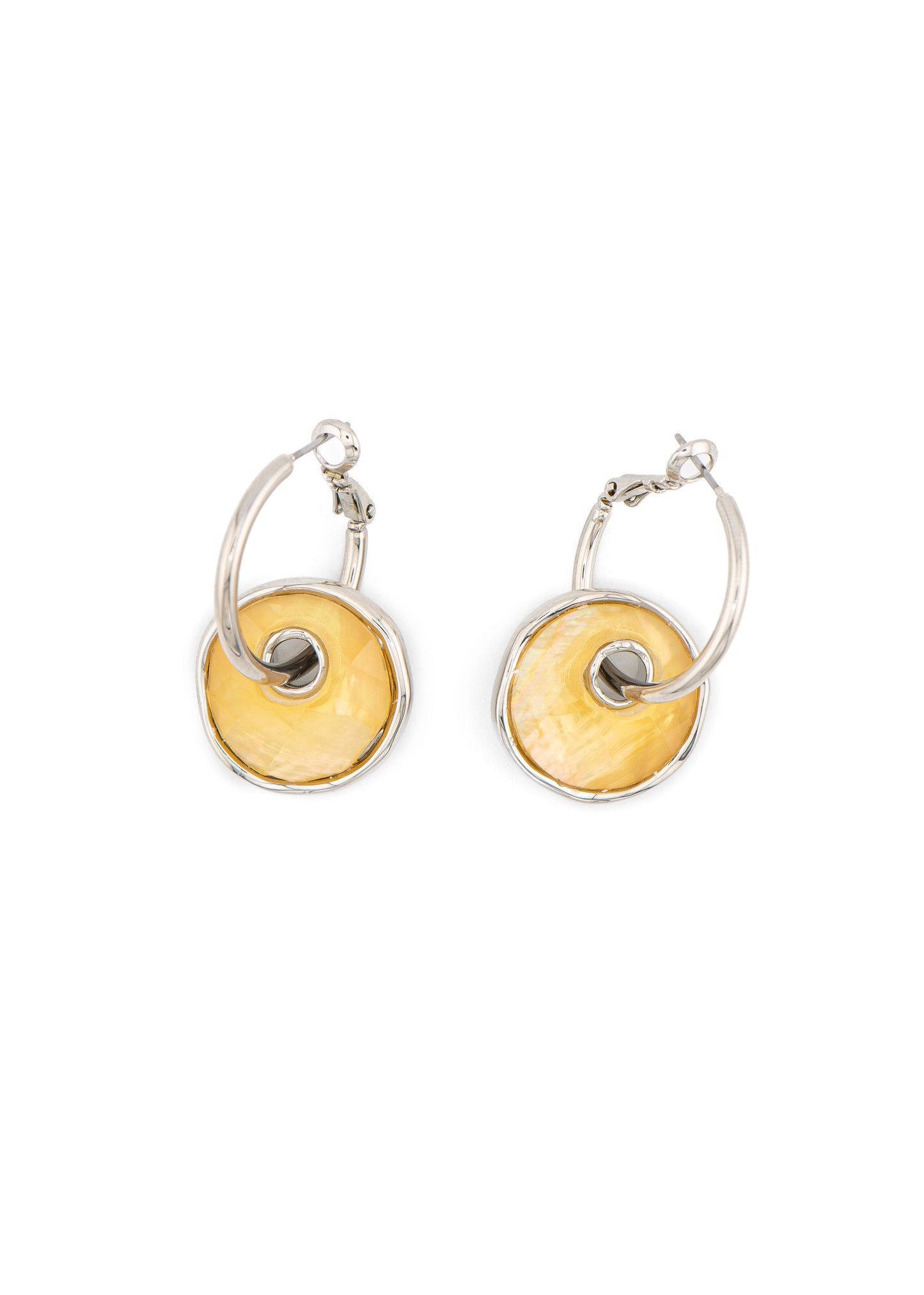 Silver-Tone Hoop & Amber Shell Disc Earrings