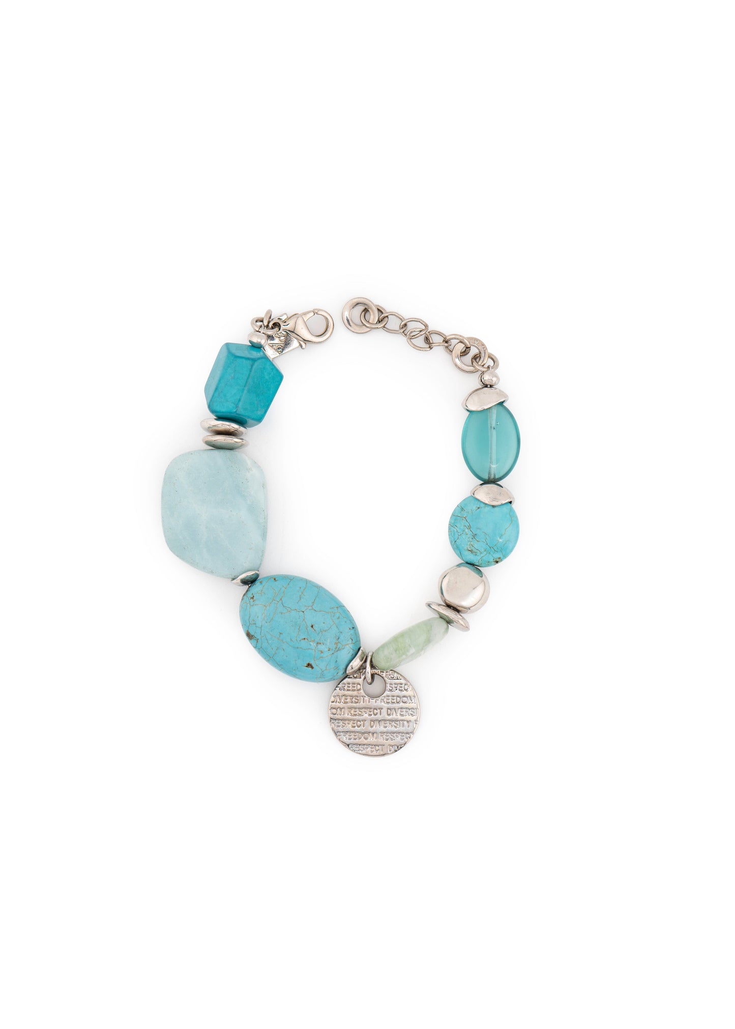 Silver-Tone Mixed Turquoise Stone Bead Bracelet