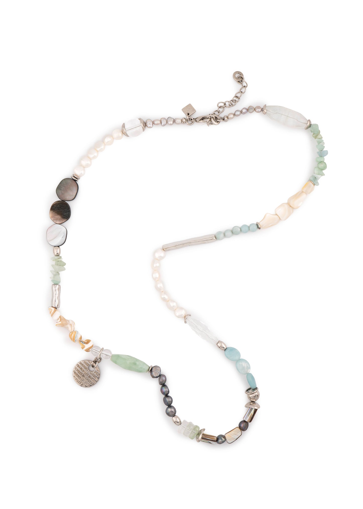 Silver-Tone Mixed Pearl & Aqua Stone Bead Long Necklace