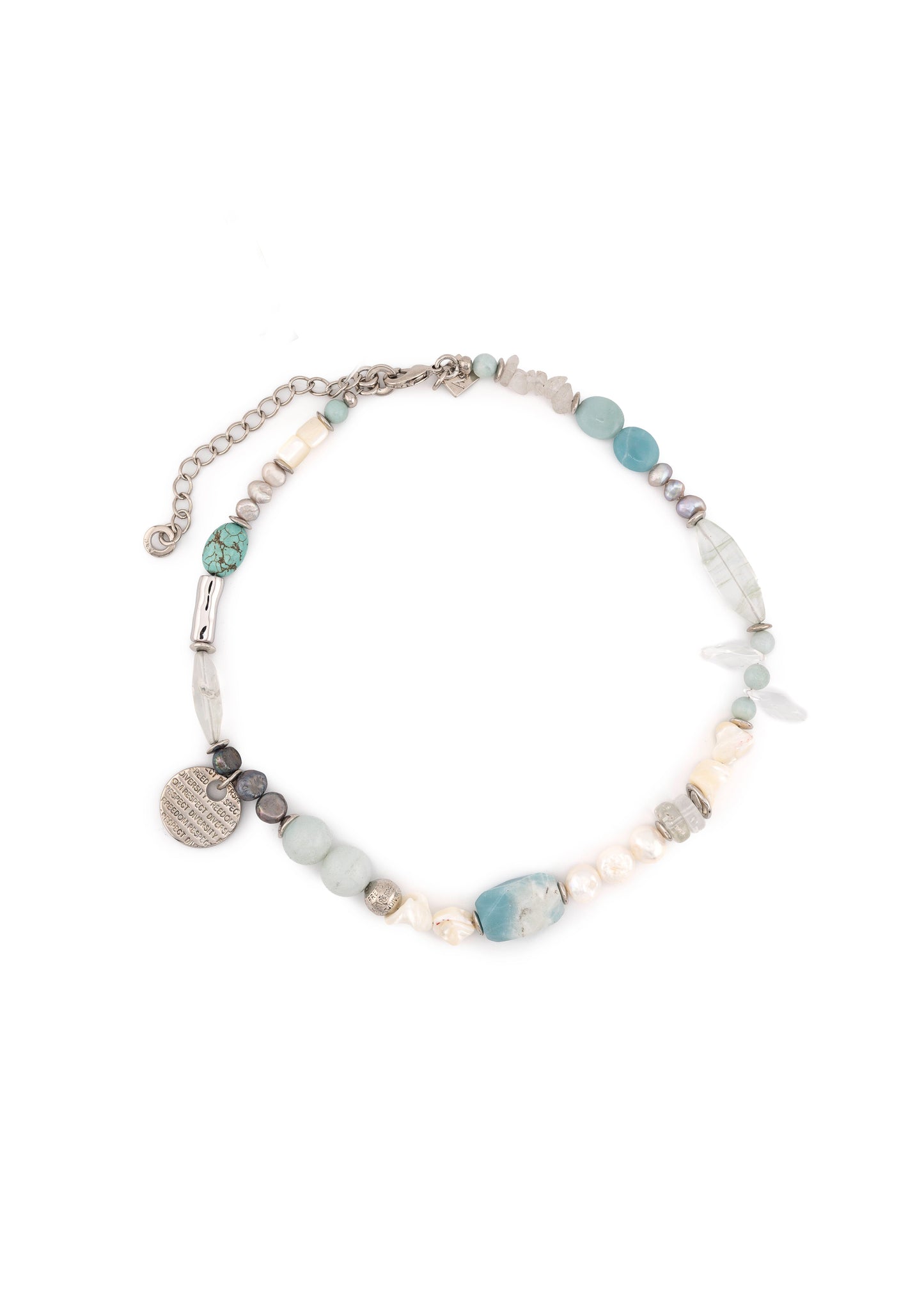 Silver-Tone Aqua Mix Bead Necklace