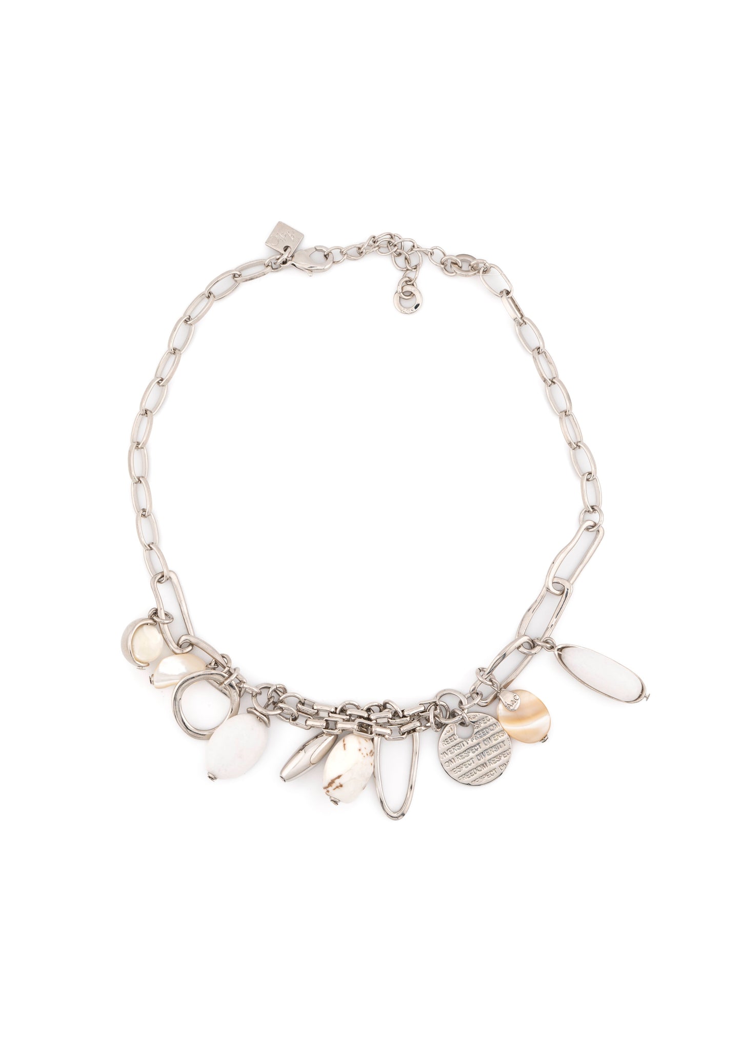Silver-Tone Chain & White Stone Charm Necklace