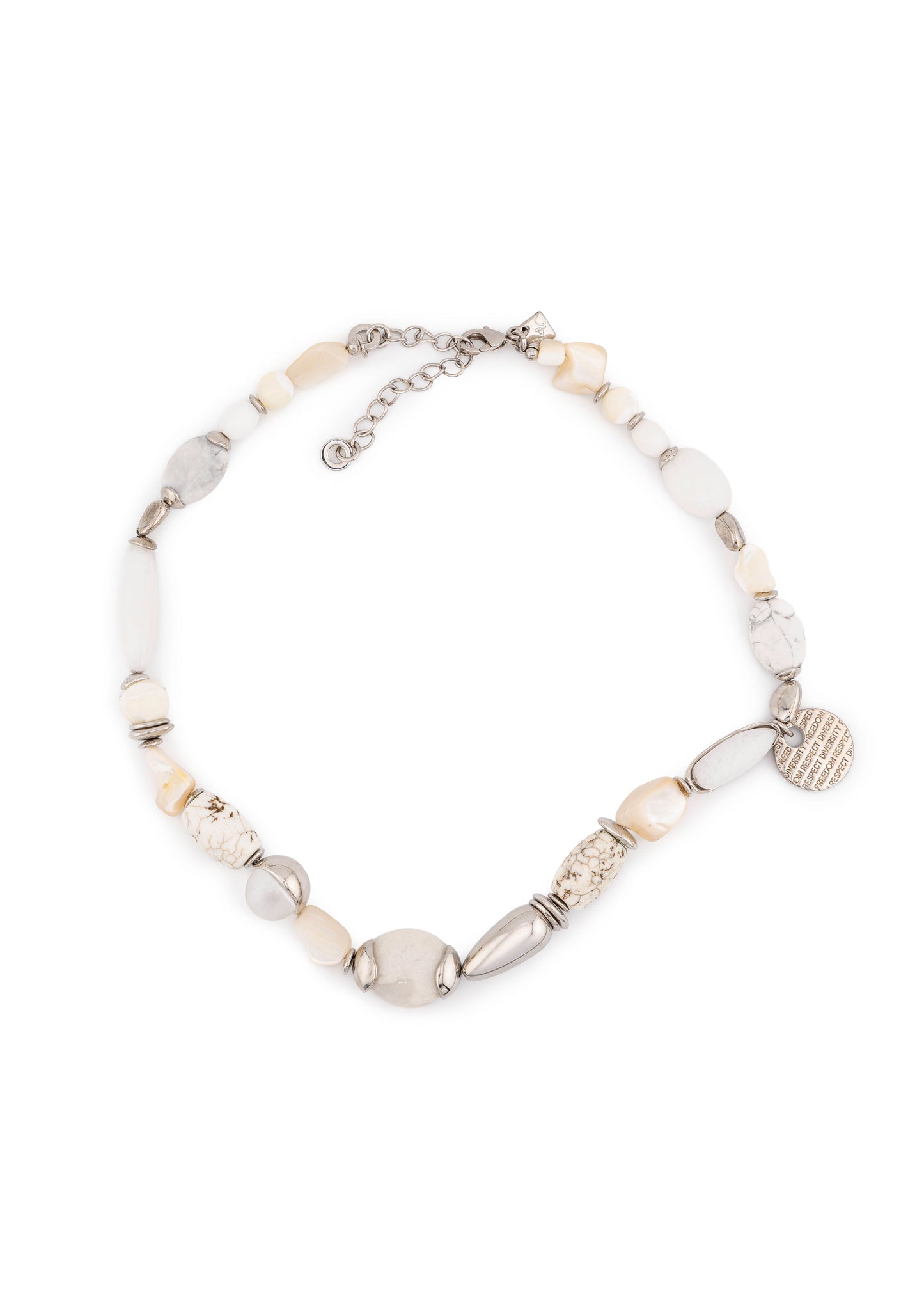 Silver-Tone White Stone Bead Necklace