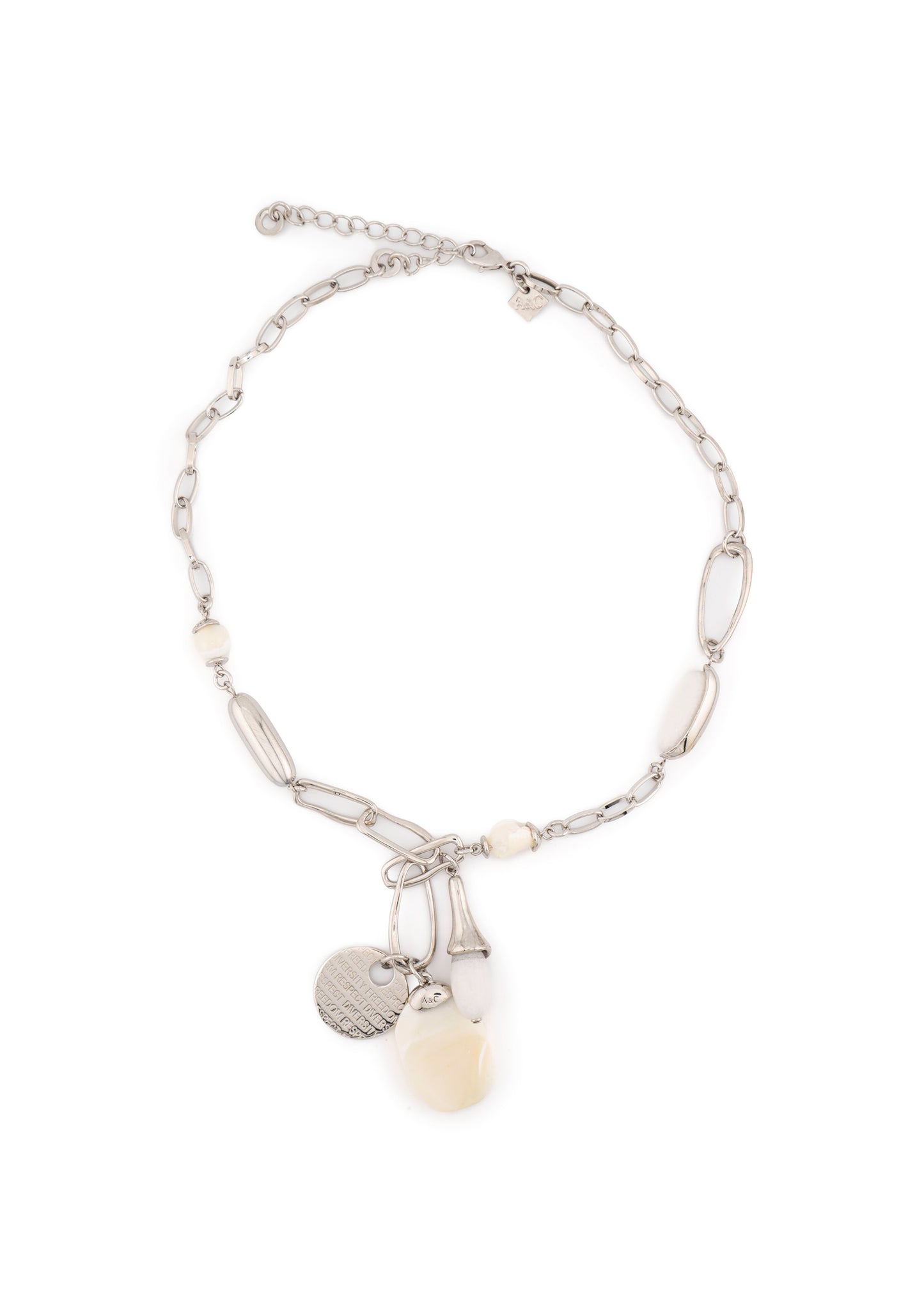 Silver-Tone Paperclip Chain & White Stone Drop Necklace