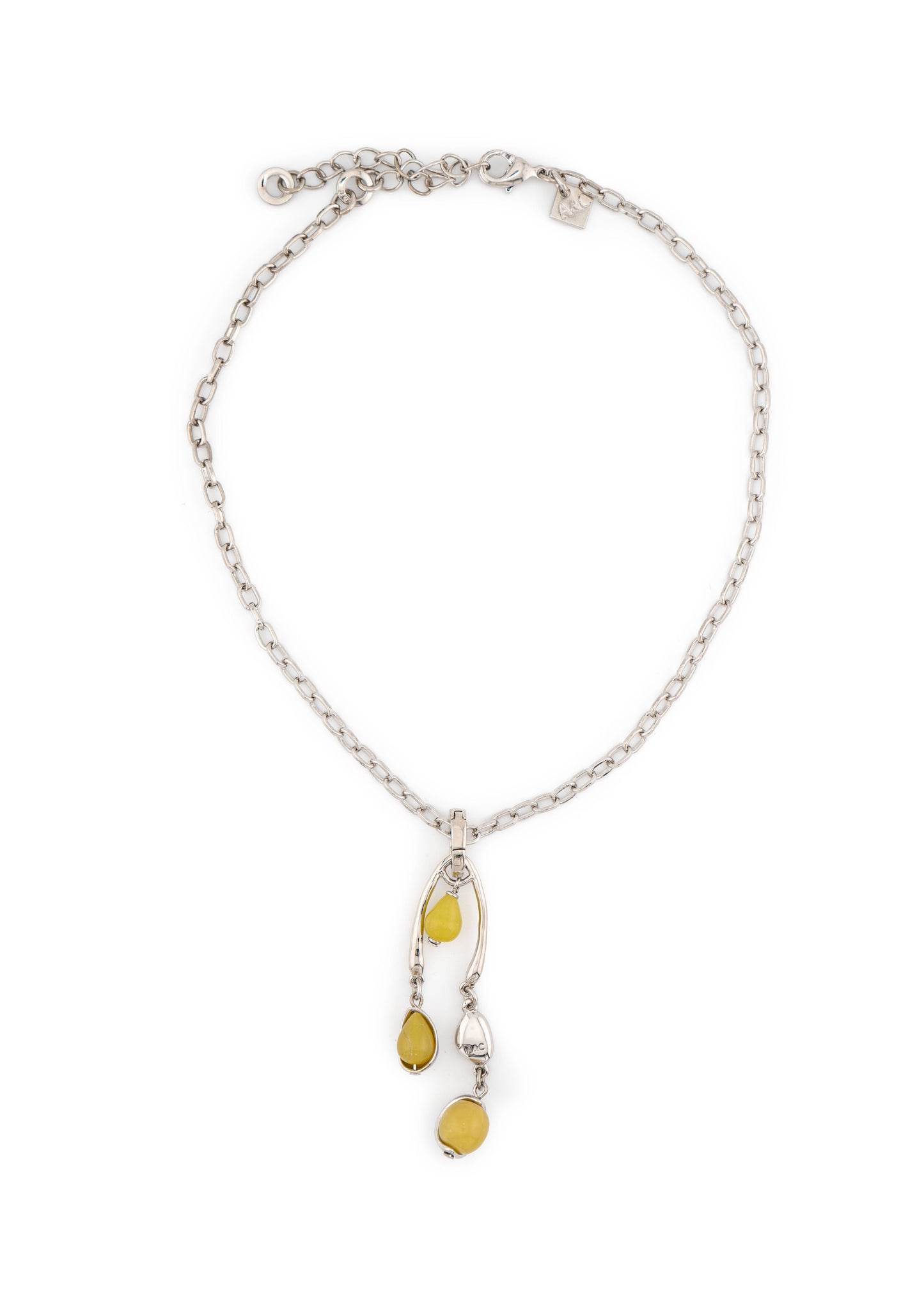 Silver-Tone Chain & Citron Stone Double Drop Necklace