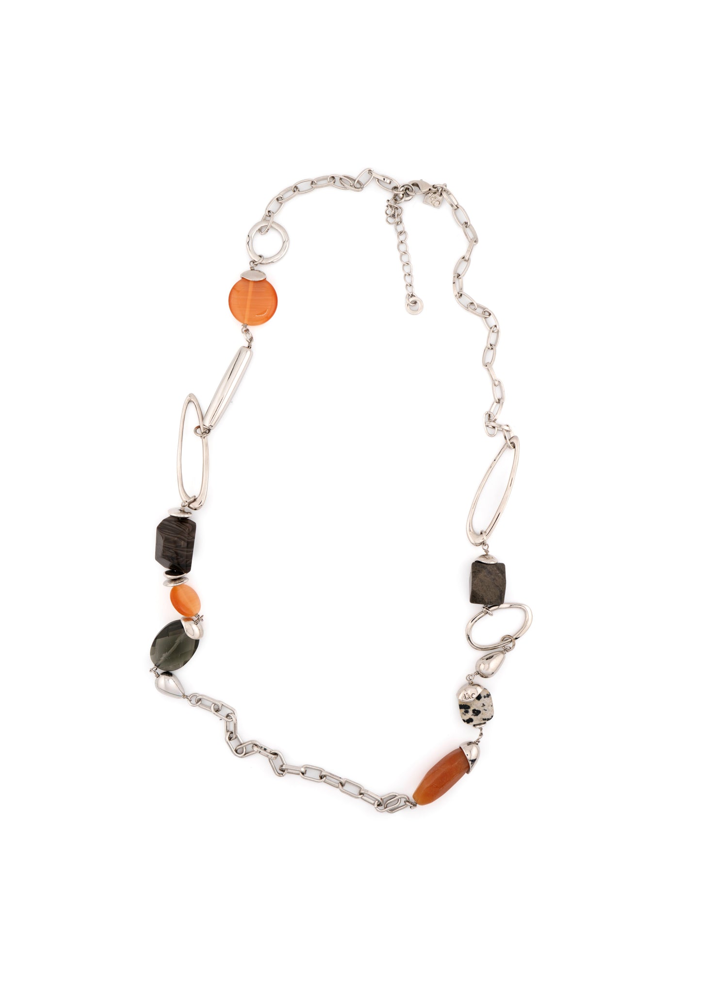 Silver-Tone Mixed Link & Earth Stone Necklace
